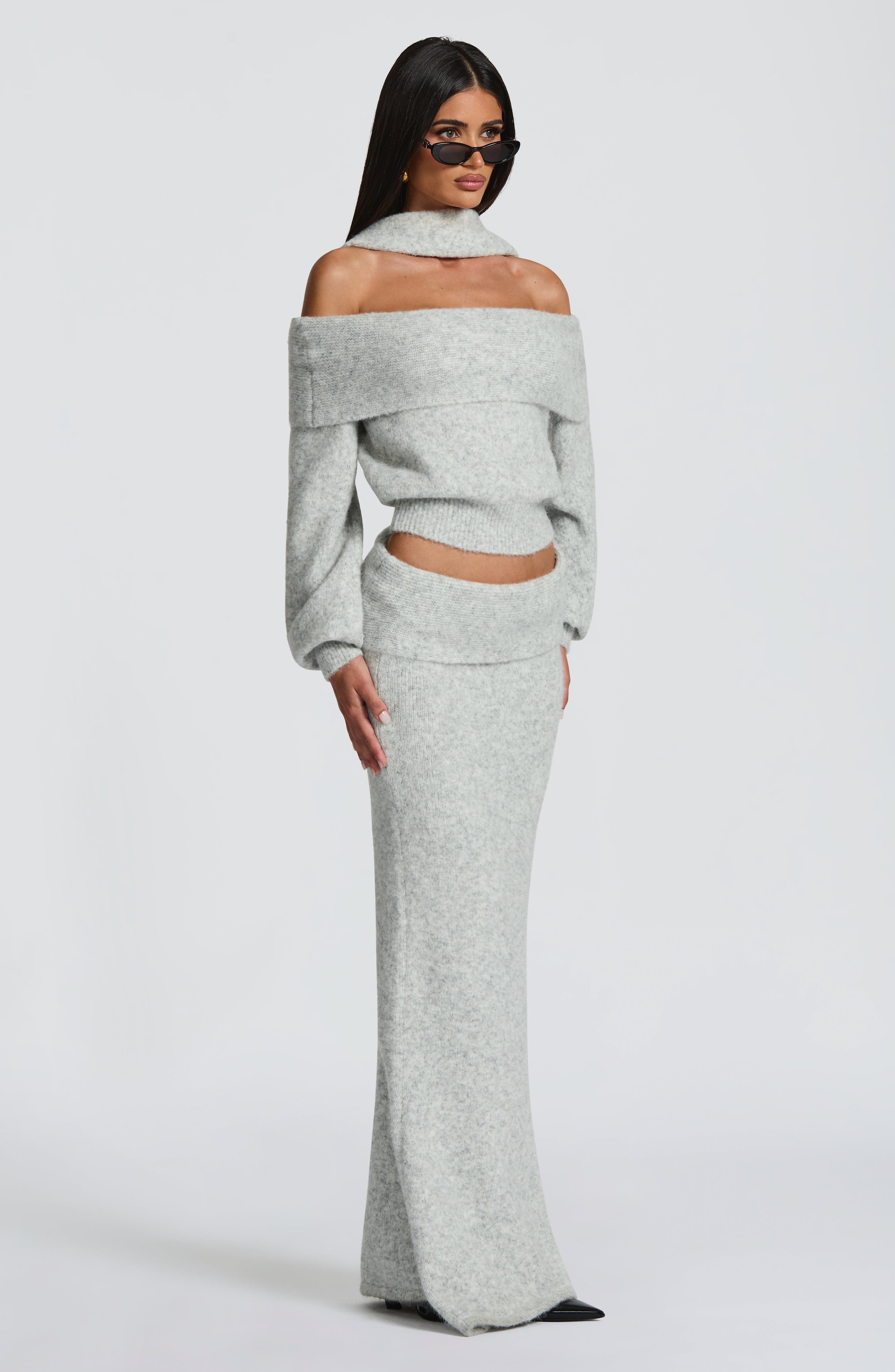 Flourenne Andra Maxi Skirt in Light Grey Marl