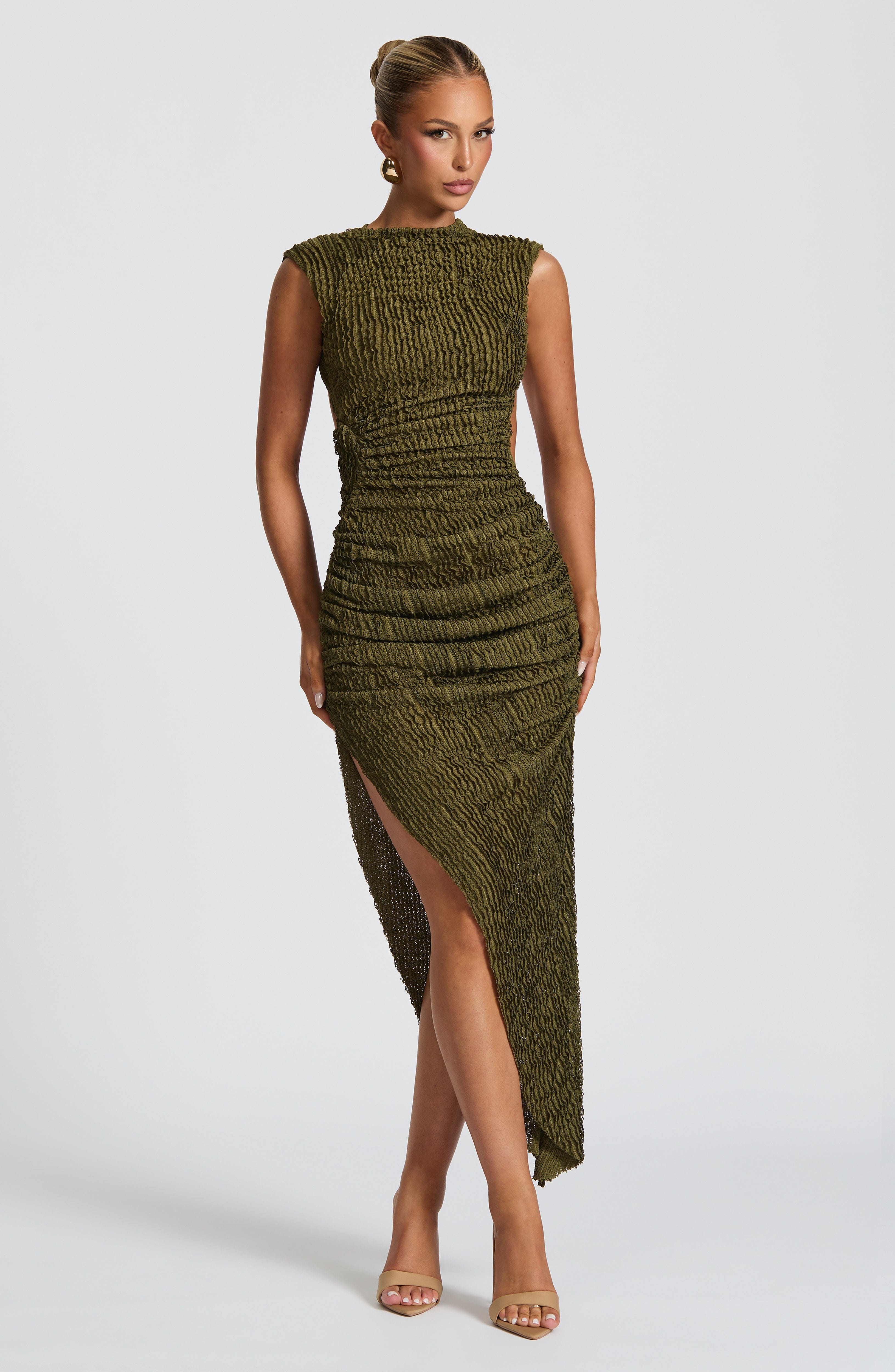 Flourenne Aphaia Midi Dress in Khaki