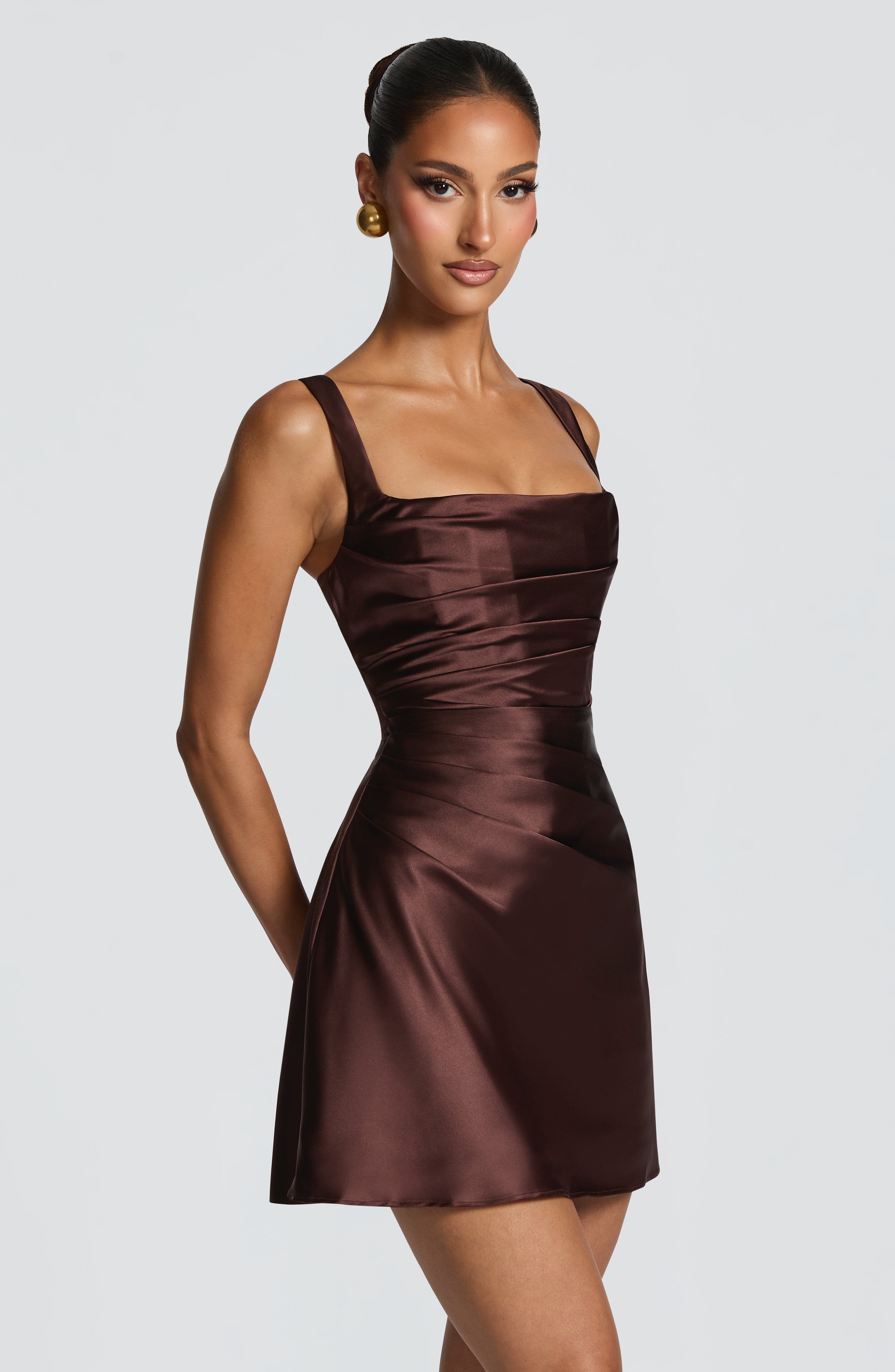 Flourenne Calandria Mini Dress in Plum Brown