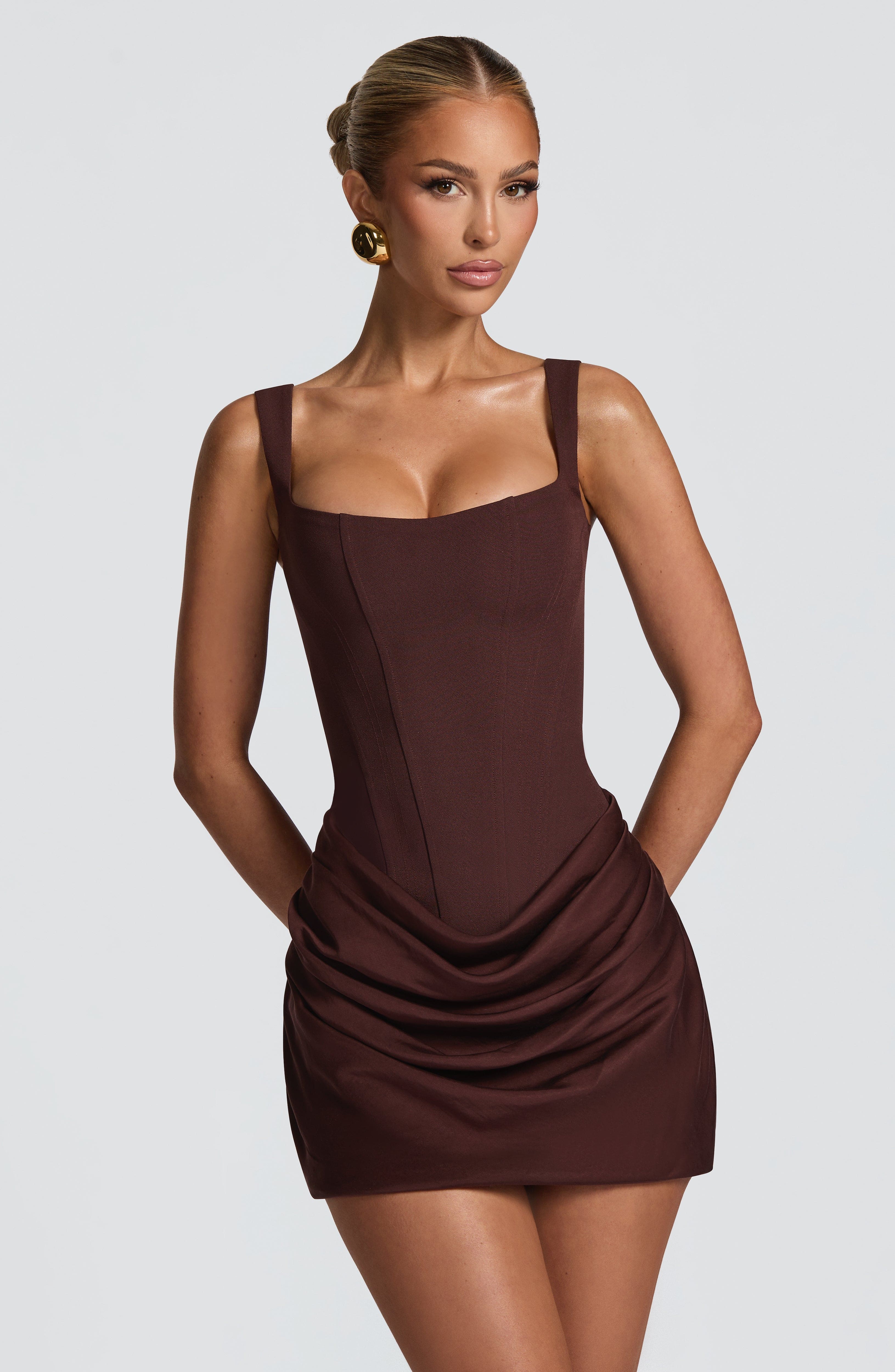 Flourenne Cornessa Mini Dress in Plum Brown