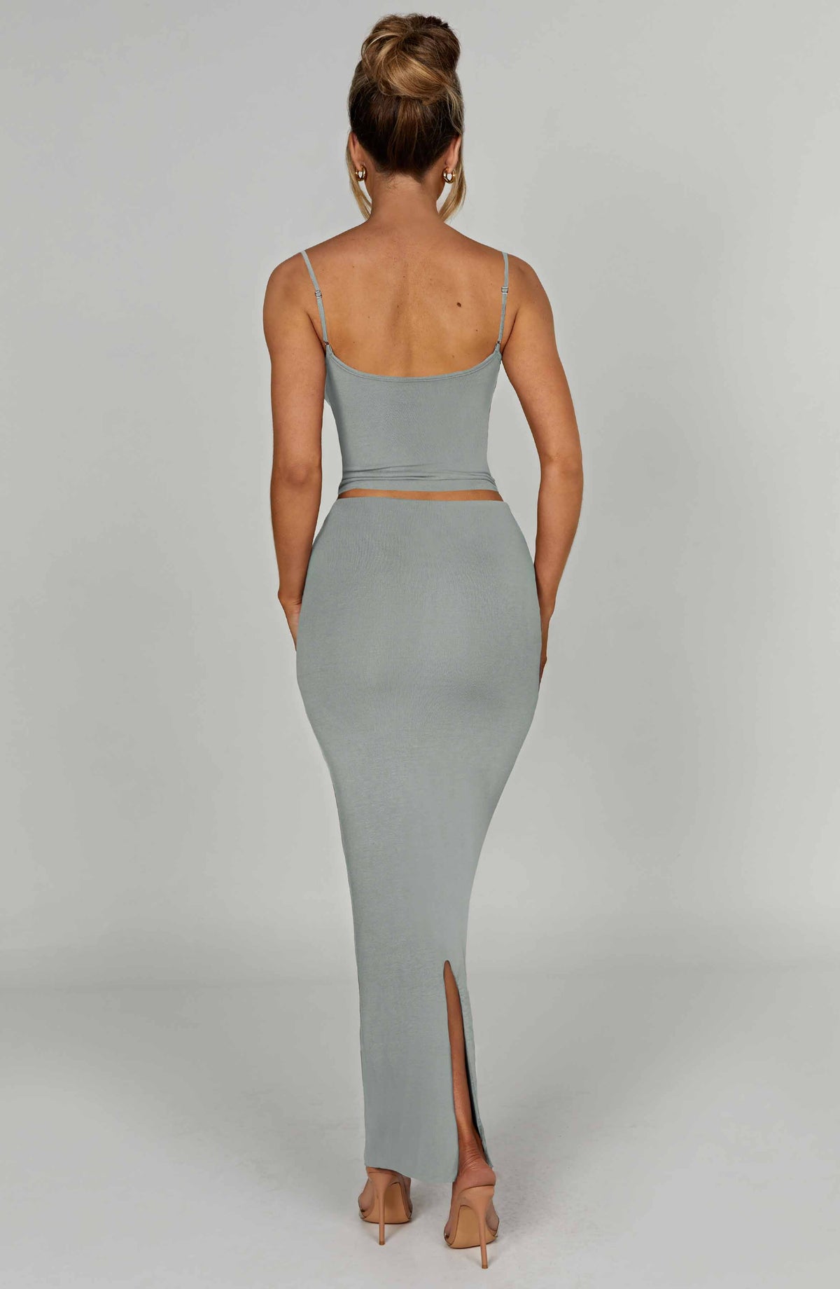 Flourenne Yazlin Maxi Skirt in Steel