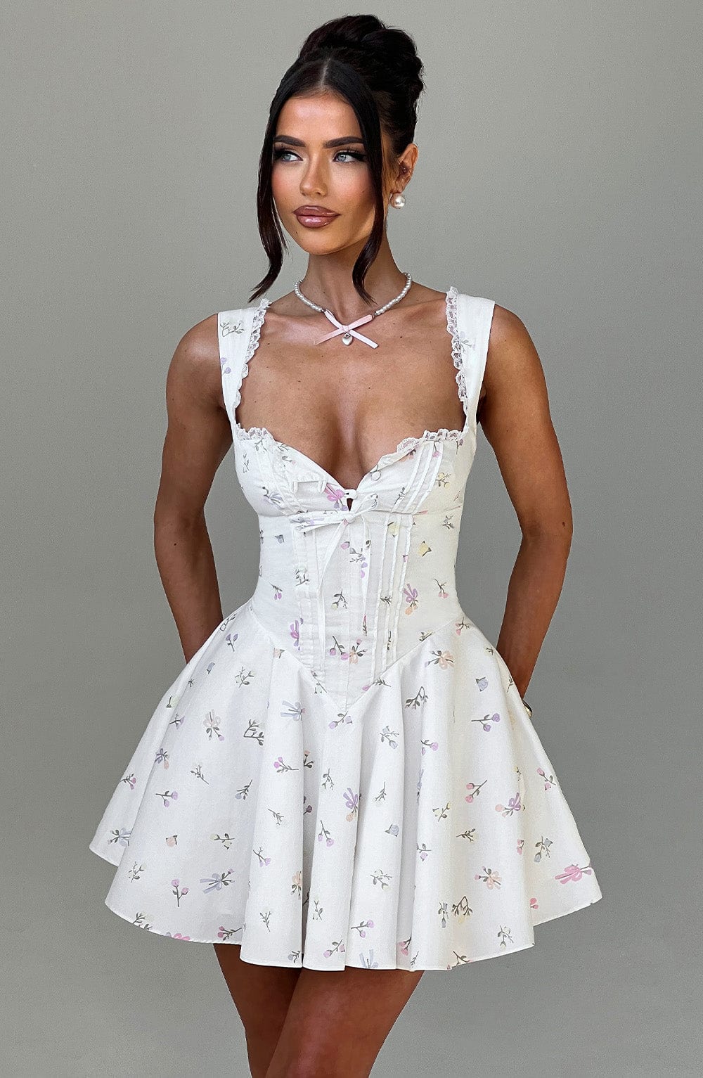 Fioreclo Adalene Mini Dress in Multi Floral Print