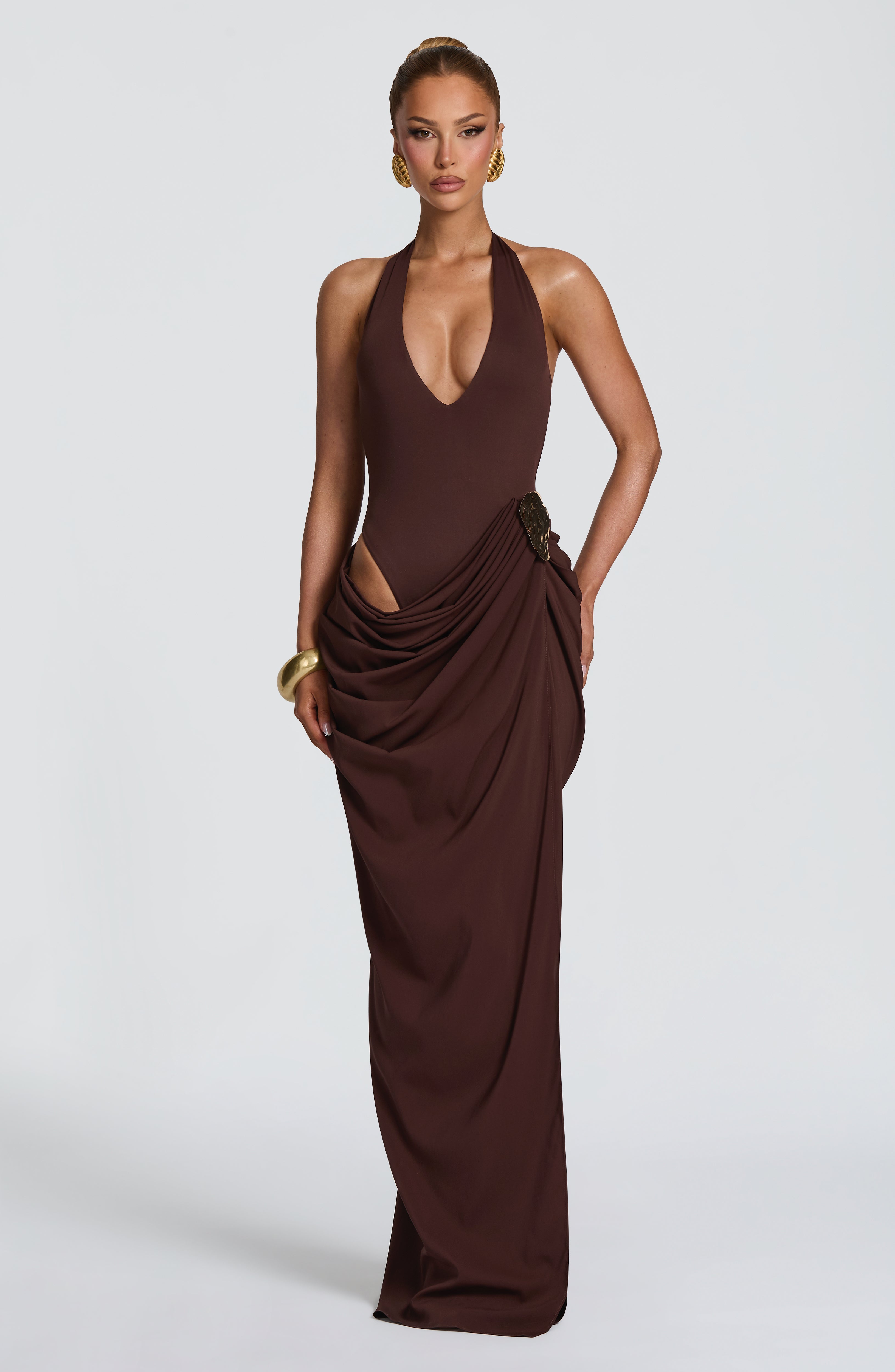 Fioreclo Adelyn Maxi Dress in Plum Brown