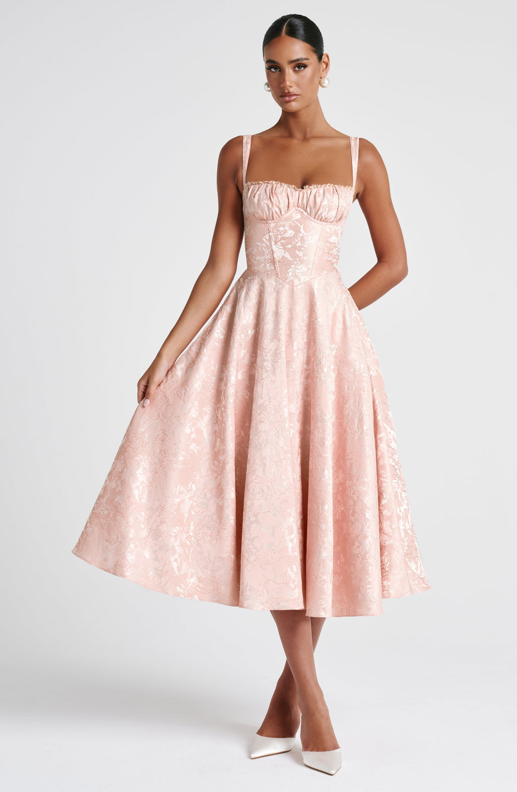 Fioreclo Amorae Midi Dress in Soft Peach