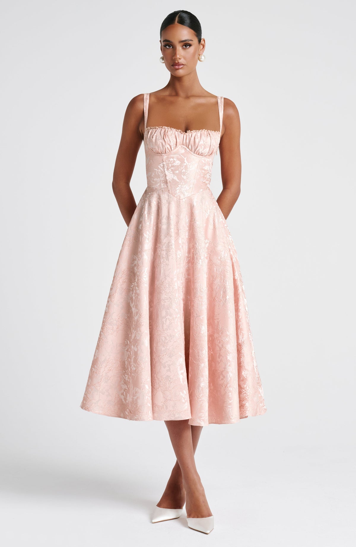Fioreclo Amorae Midi Dress in Soft Peach
