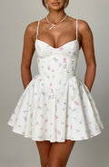 Fioreclo Analise Mini Dress in White Multi Floral Print