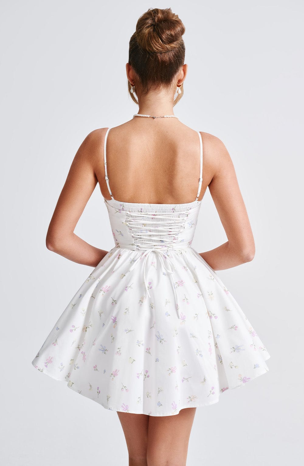 Fioreclo Analise Mini Dress in White Multi Floral Print