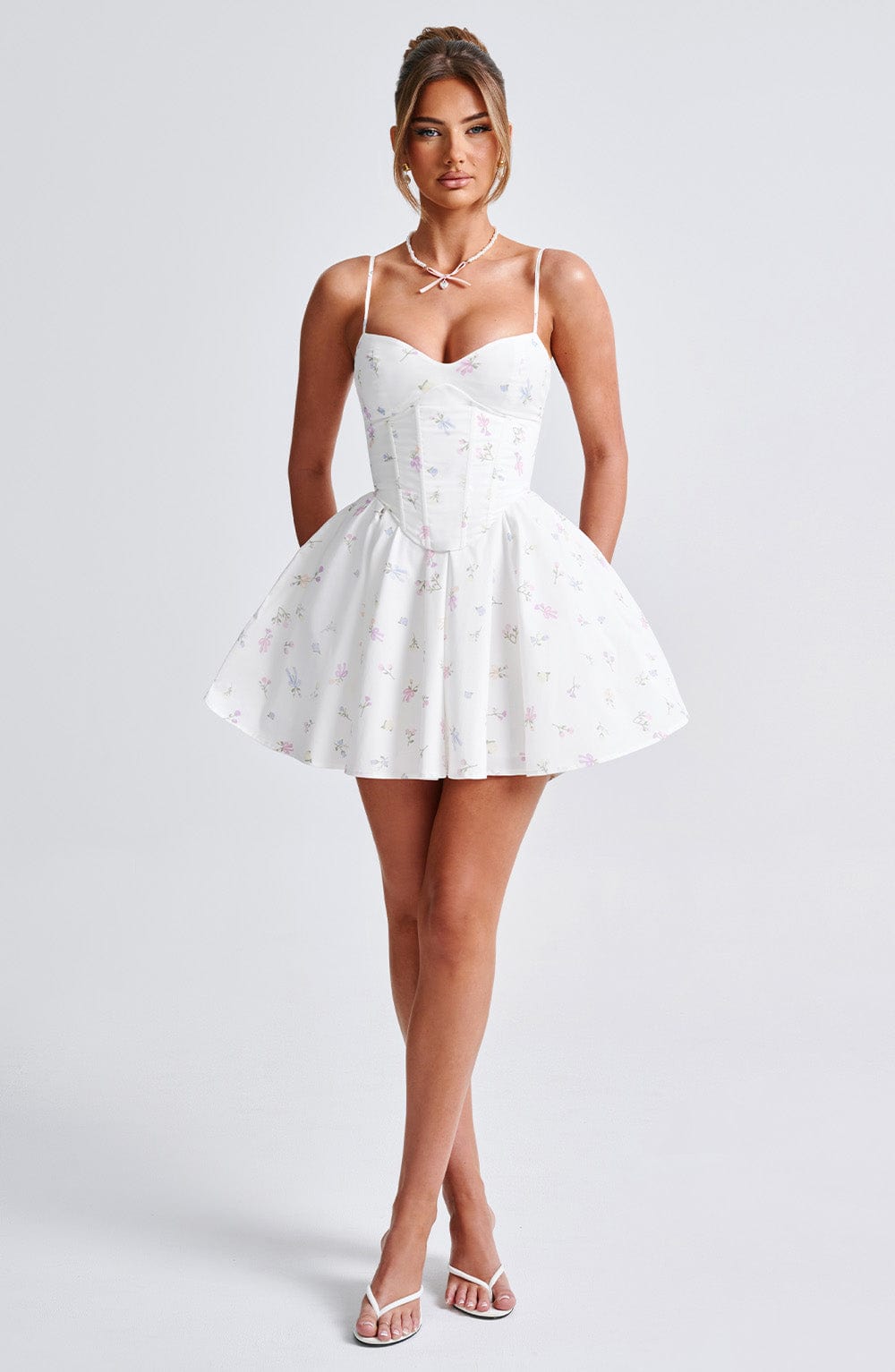 Fioreclo Analise Mini Dress in White Multi Floral Print