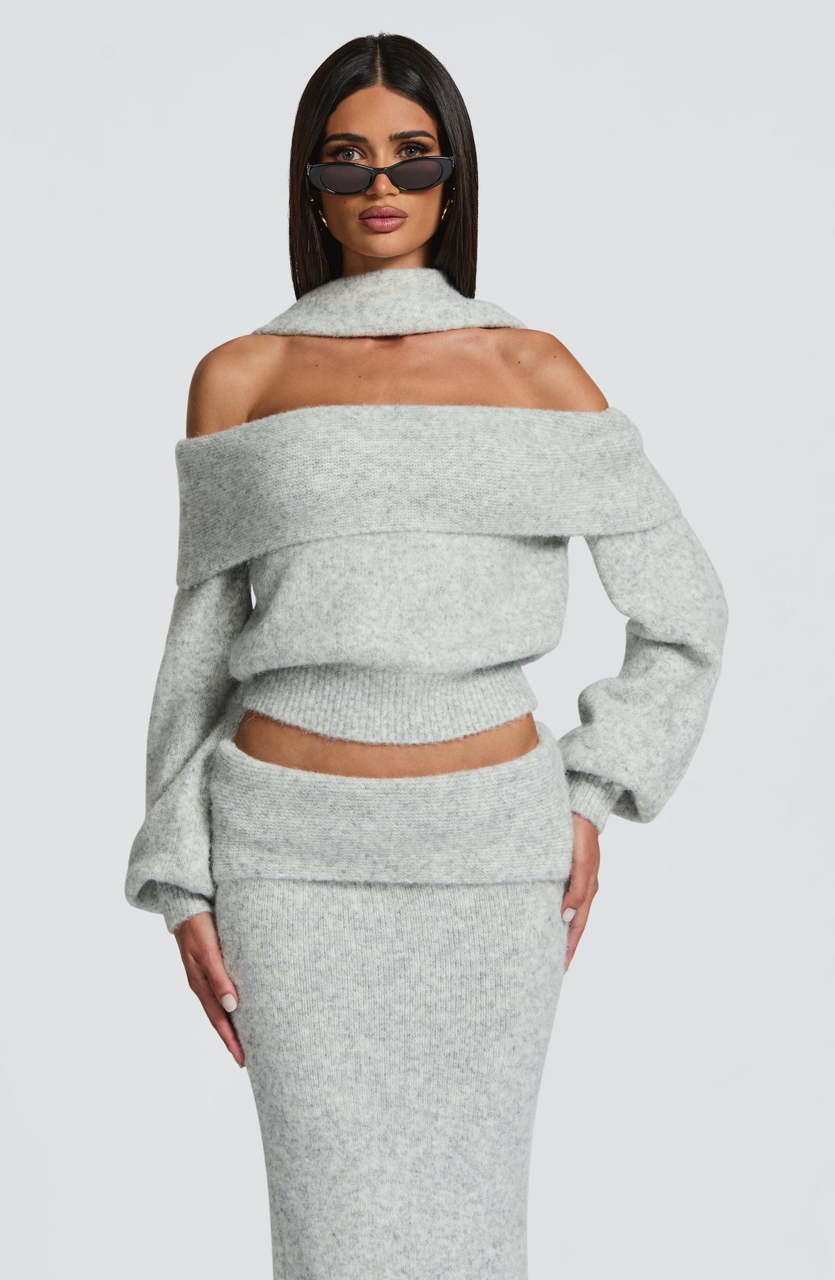 Fioreclo Andra Maxi Skirt in Light Grey Marl