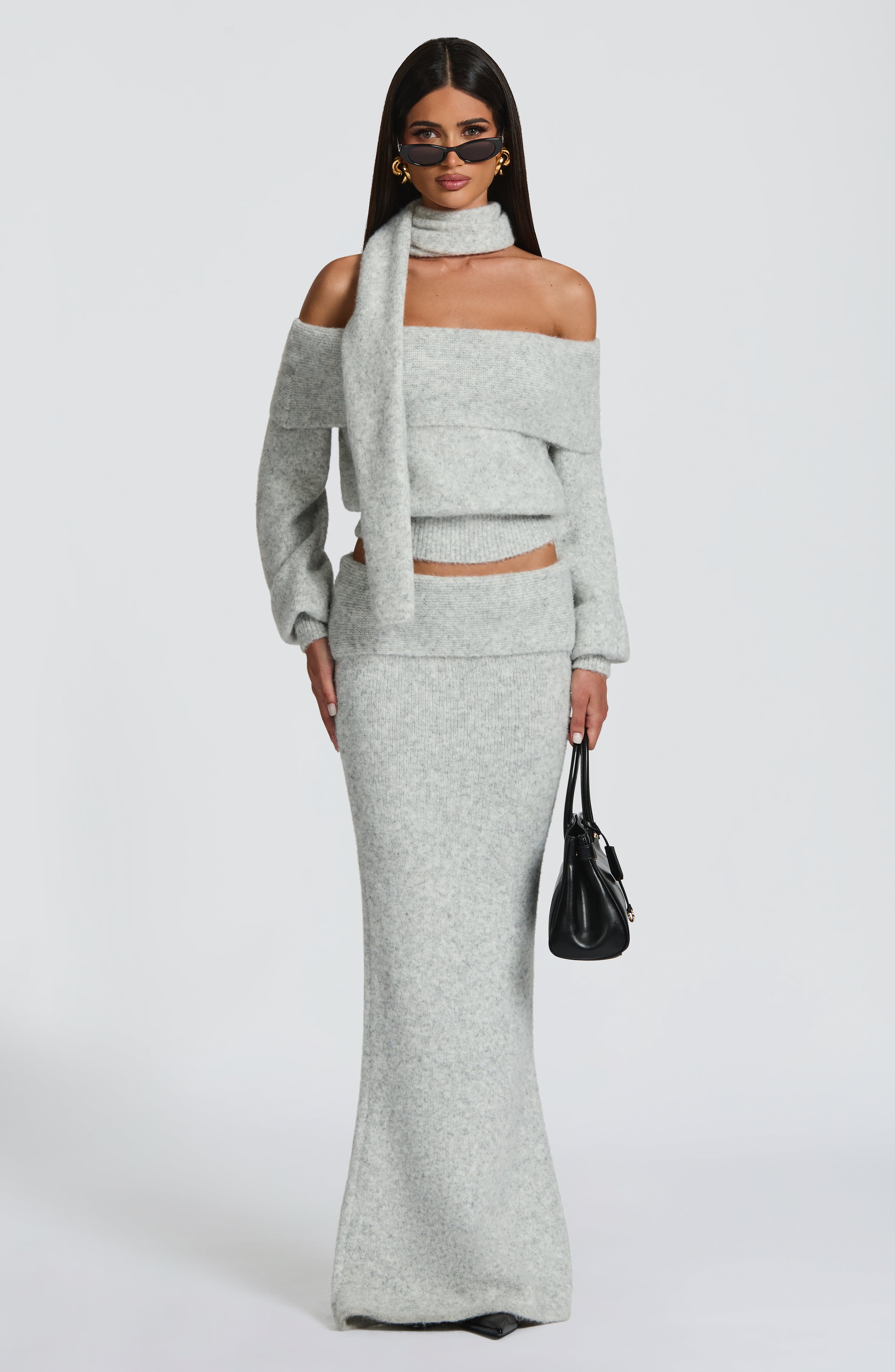 Fioreclo Andra Maxi Skirt in Light Grey Marl