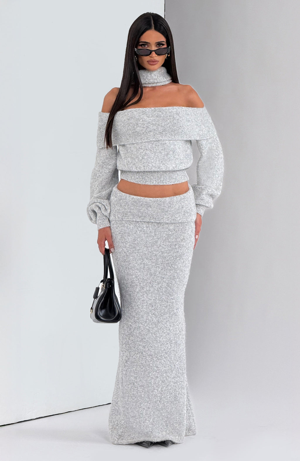 Fioreclo Andra Maxi Skirt in Light Grey Marl