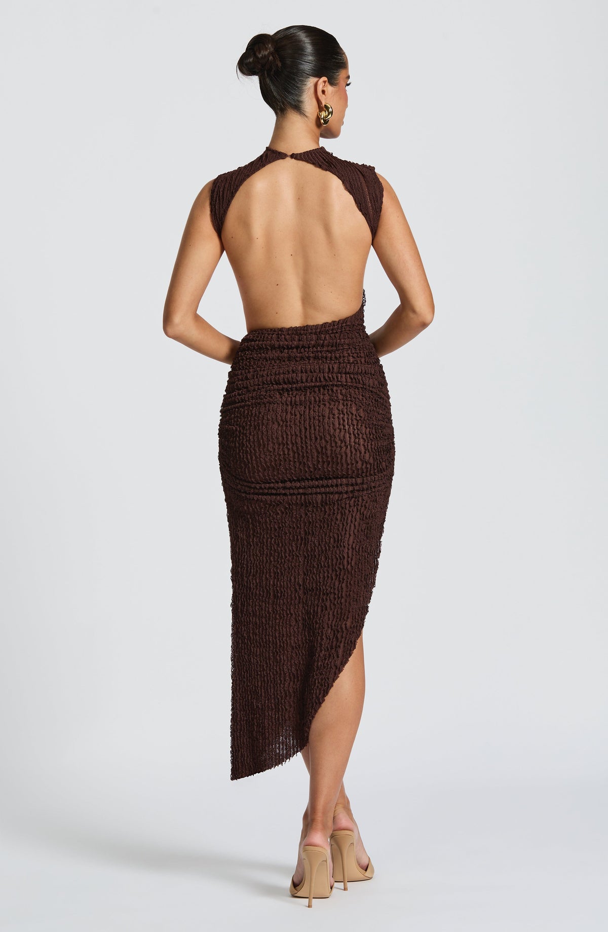 Fioreclo Aphaia Midi Dress in Plum Brown