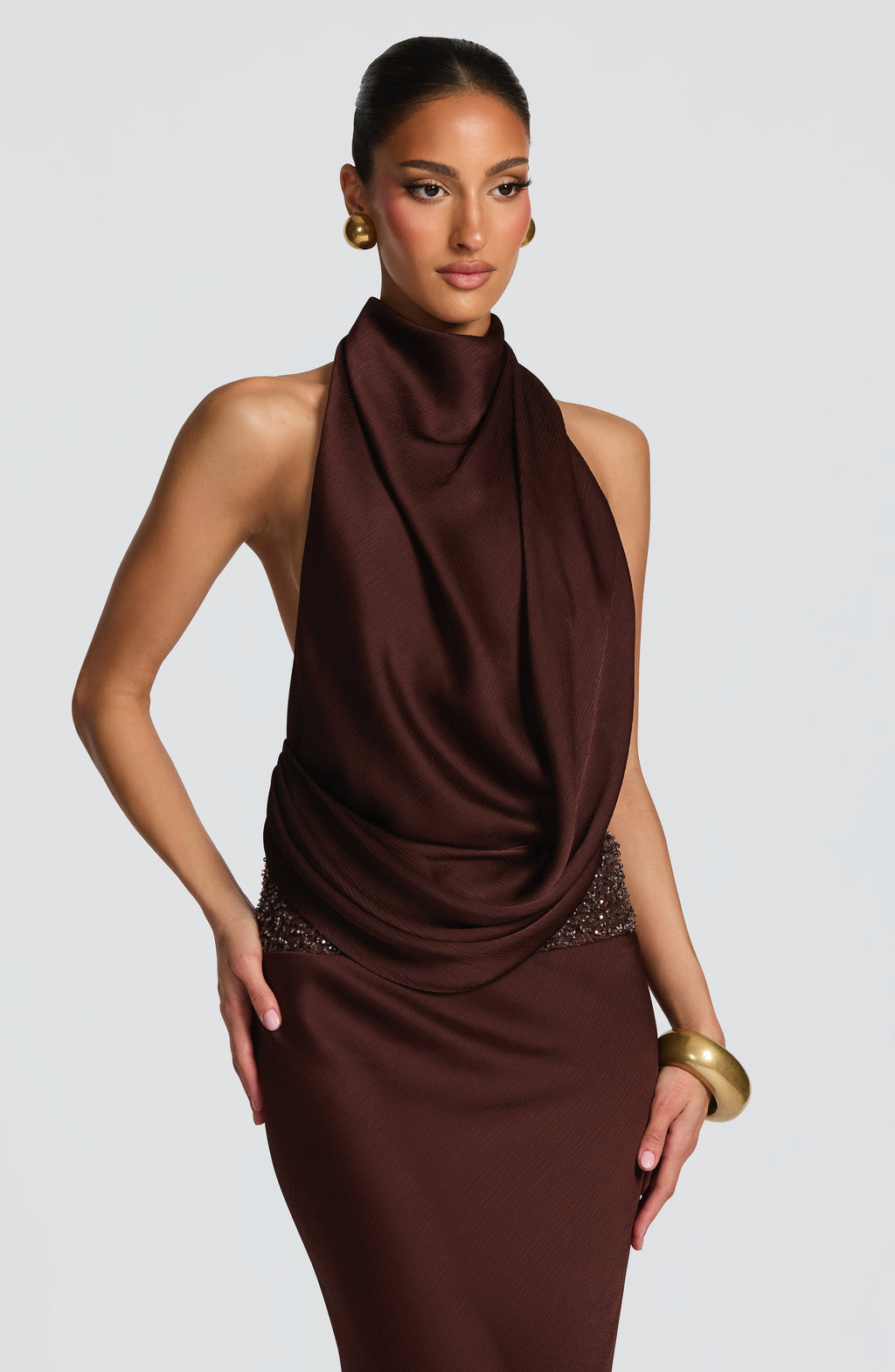 Fioreclo Armelle Maxi Dress in Plum Brown