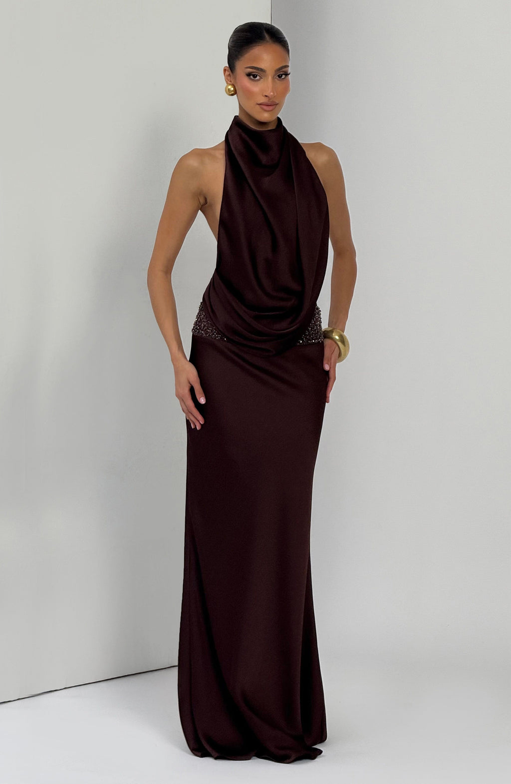 Fioreclo Armelle Maxi Dress in Plum Brown