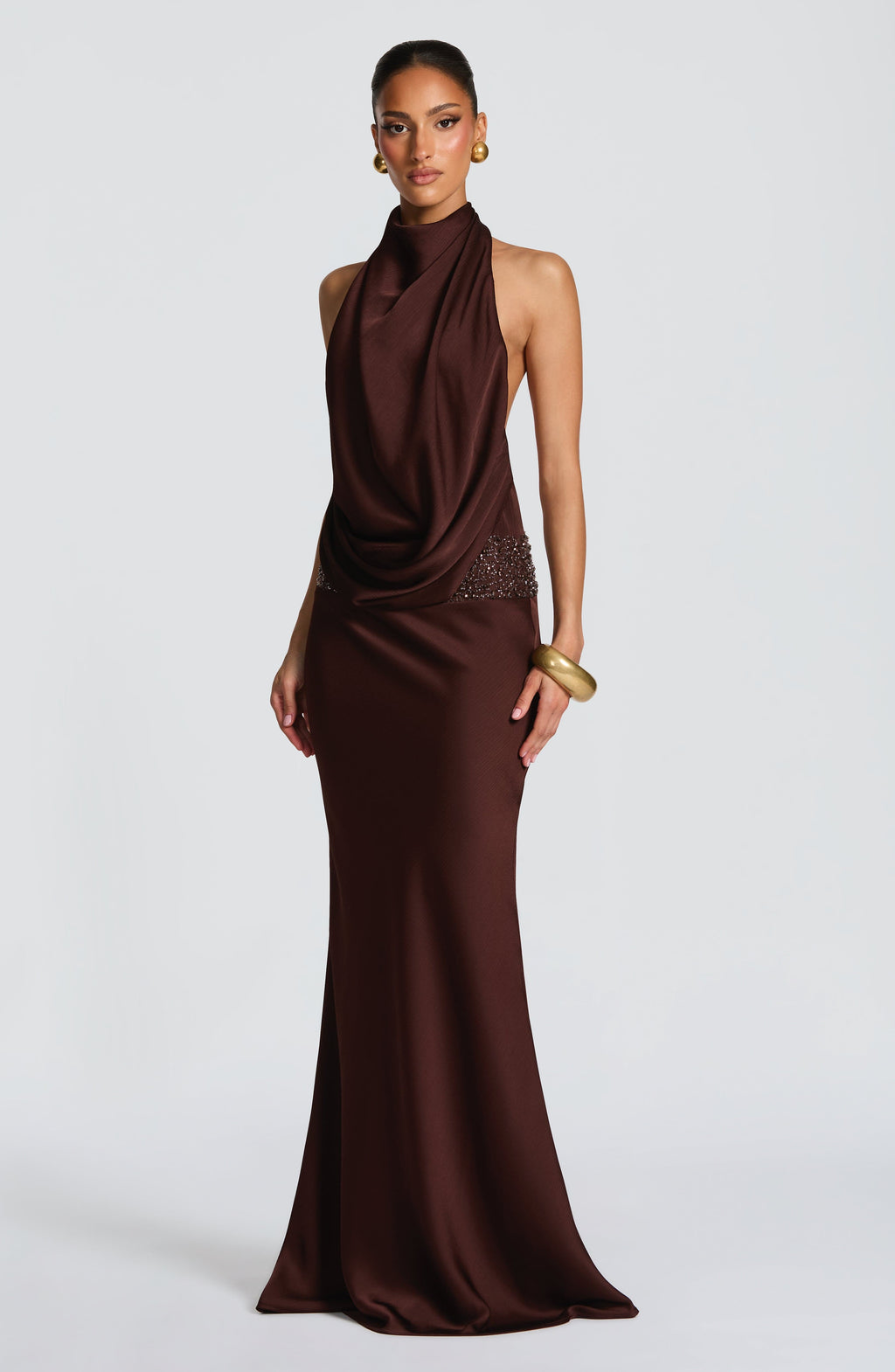 Fioreclo Armelle Maxi Dress in Plum Brown