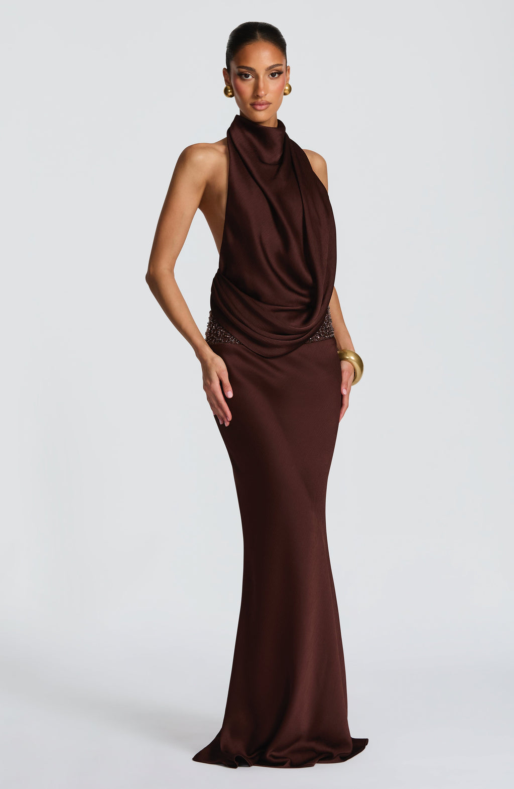 Fioreclo Armelle Maxi Dress in Plum Brown