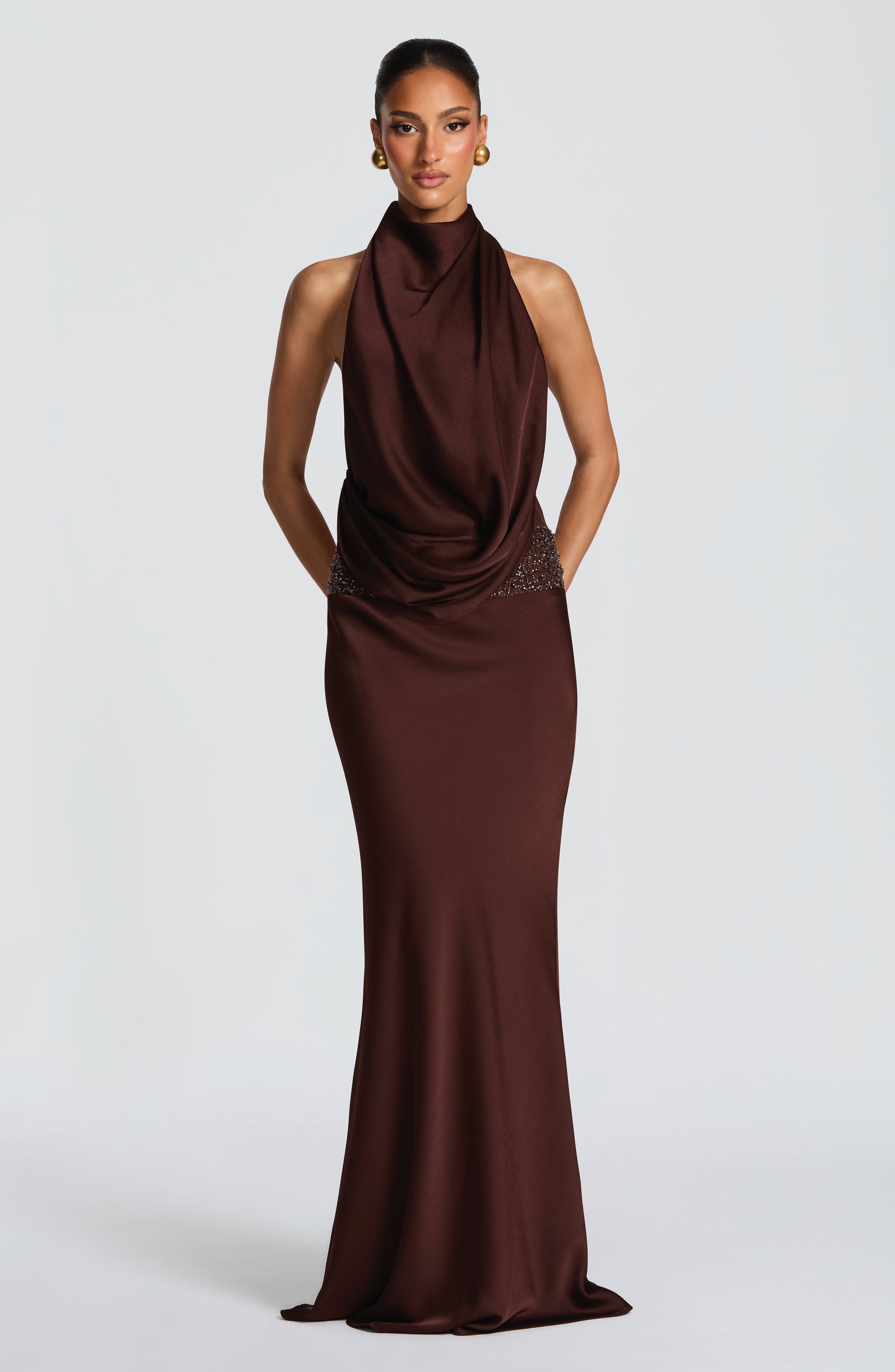 Fioreclo Armelle Maxi Dress in Plum Brown