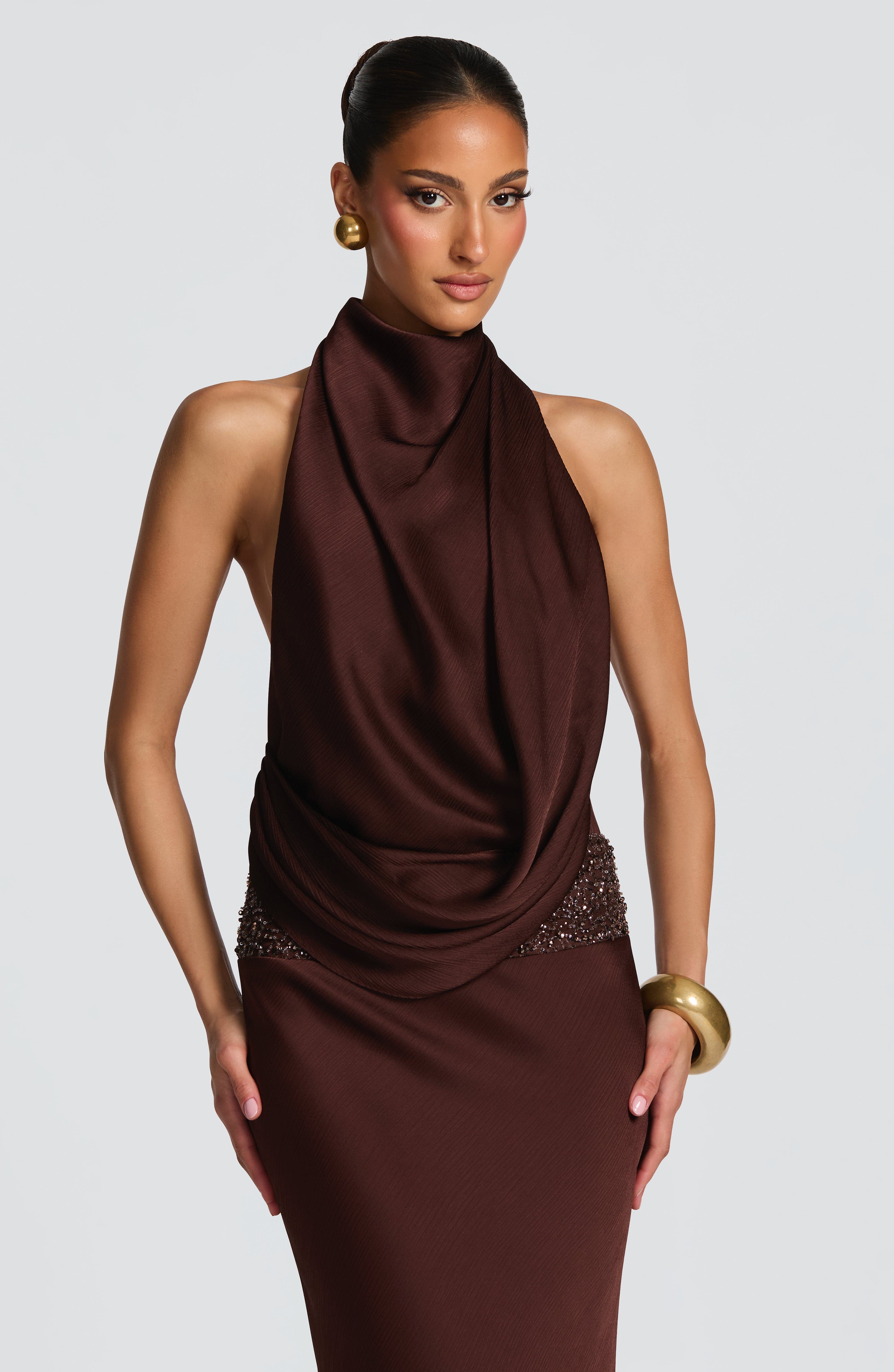 Fioreclo Armelle Maxi Dress in Plum Brown