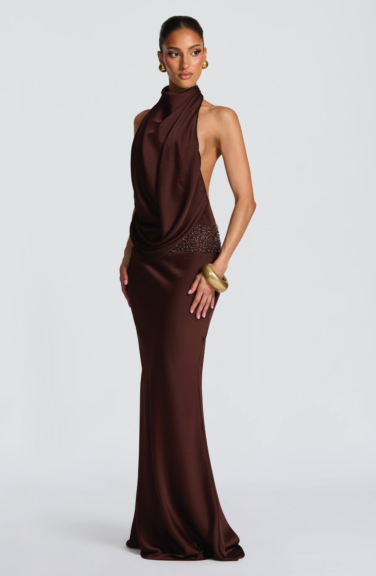 Fioreclo Armelle Maxi Dress in Plum Brown