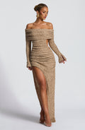Fioreclo Delphine Midi Dress in Beige