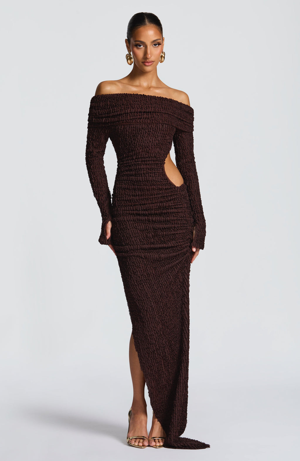 Fioreclo Delphine Midi Dress in Plum Brown