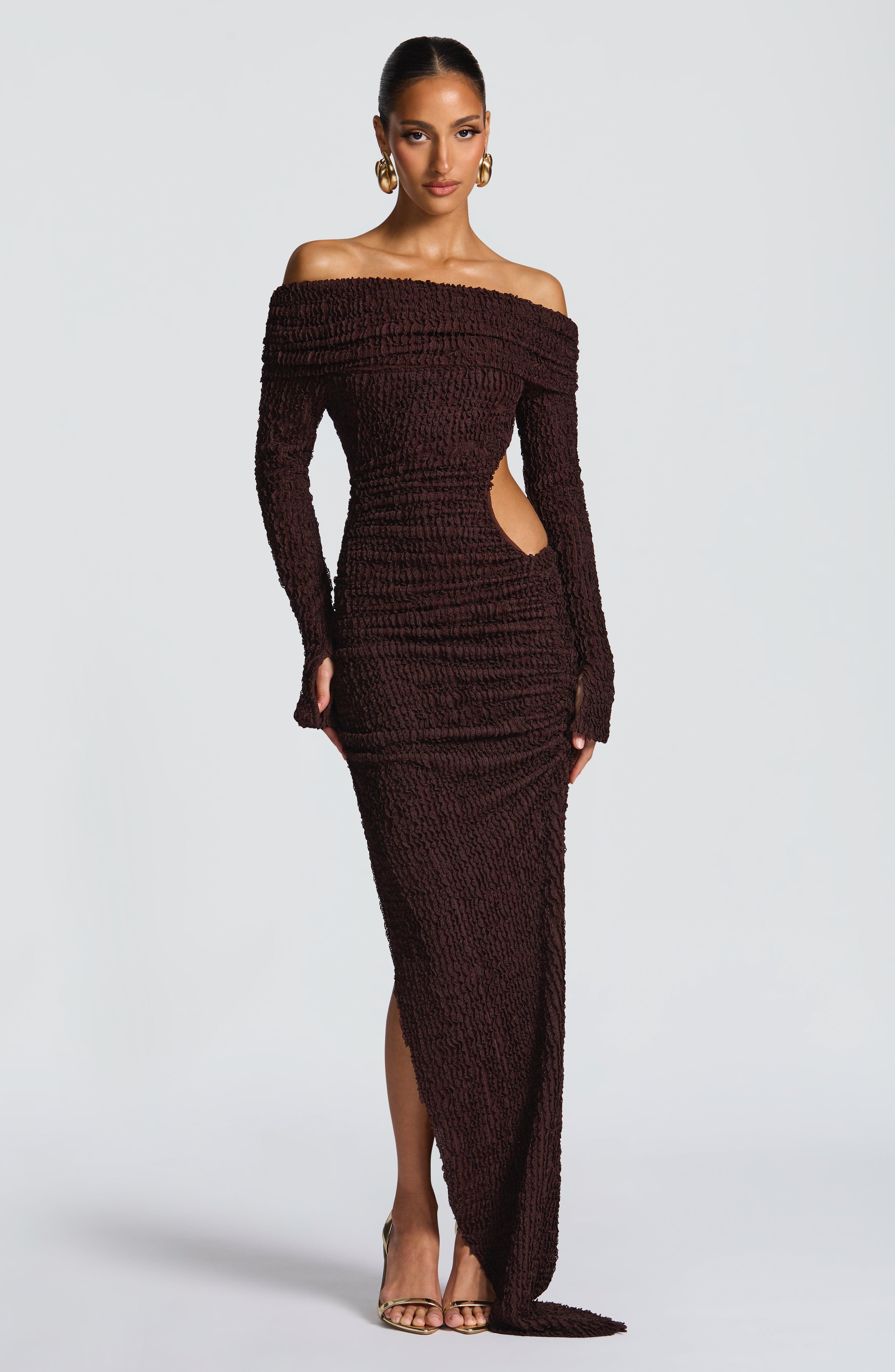 Fioreclo Delphine Midi Dress in Plum Brown
