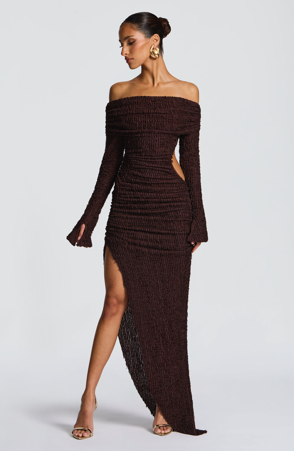 Fioreclo Delphine Midi Dress in Plum Brown
