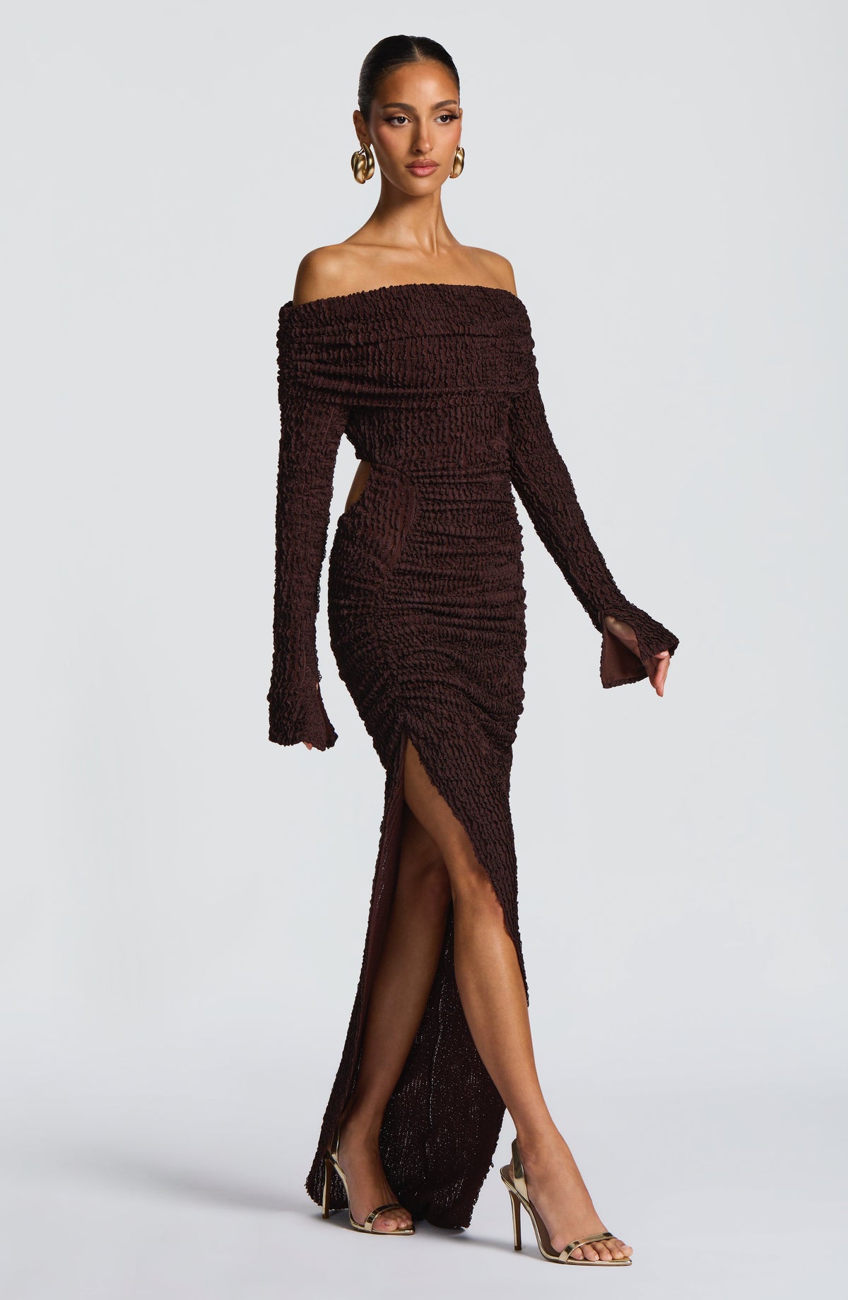 Fioreclo Delphine Midi Dress in Plum Brown