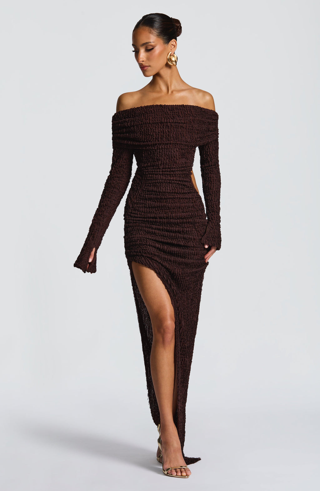 Fioreclo Delphine Midi Dress in Plum Brown