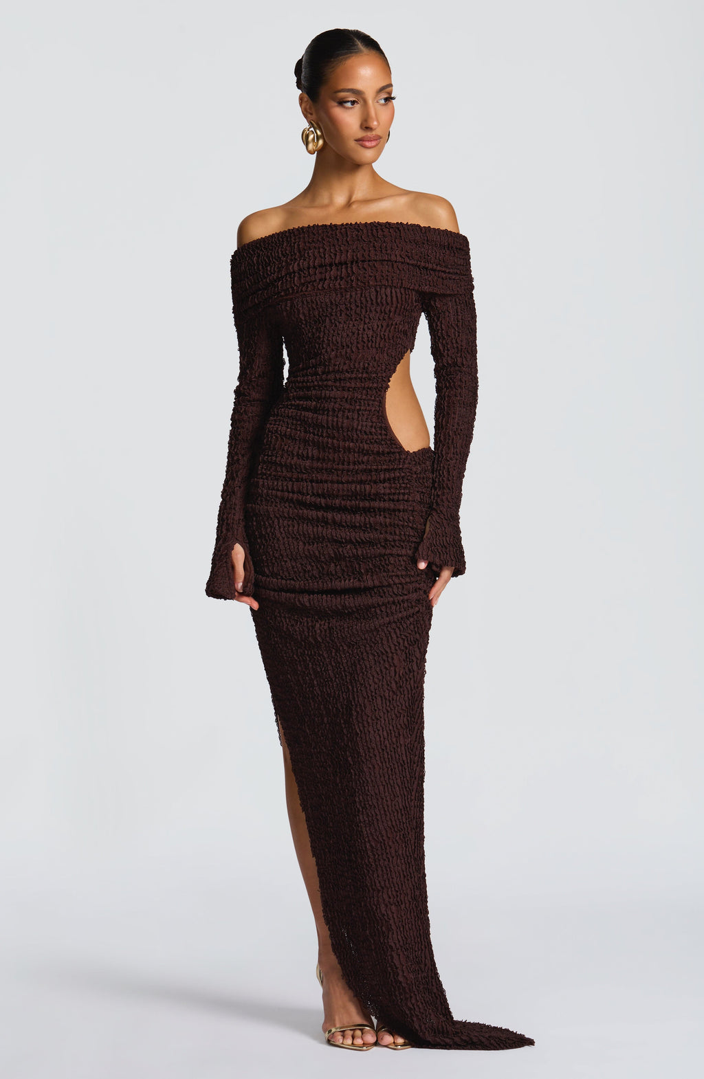 Fioreclo Delphine Midi Dress in Plum Brown