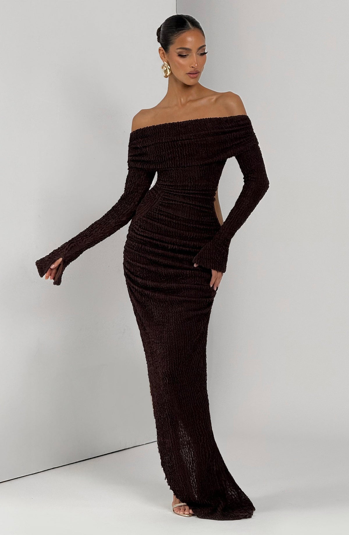 Fioreclo Delphine Midi Dress in Plum Brown