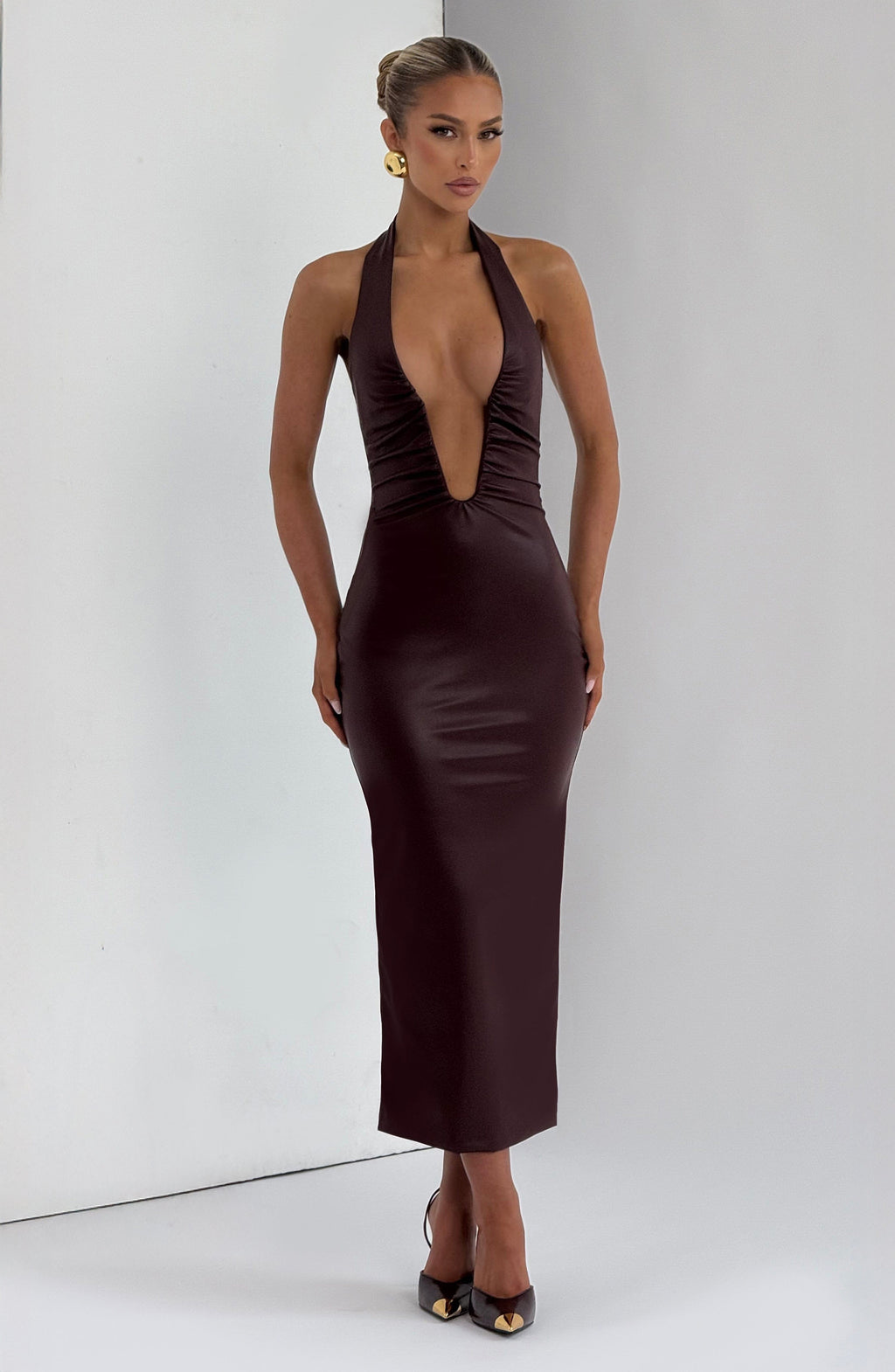 Flourenne Ainslie Midi Dress in Burgundy