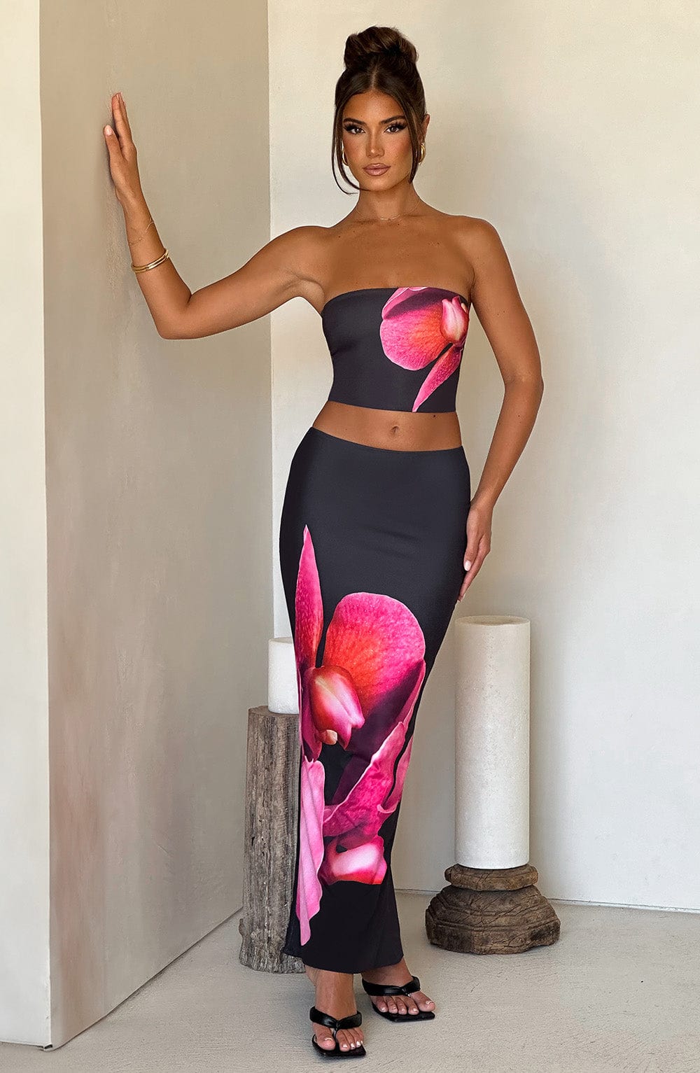 Flourenne Alaris Maxi Skirt in Black Floral Print