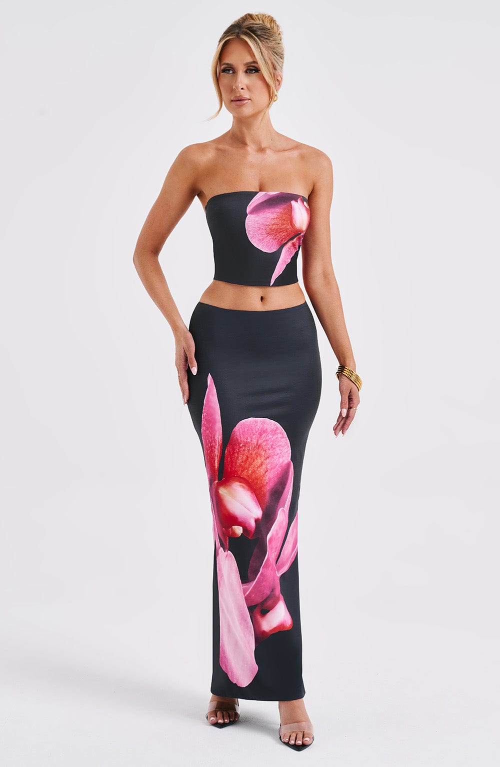 Flourenne Alaris Maxi Skirt in Black Floral Print
