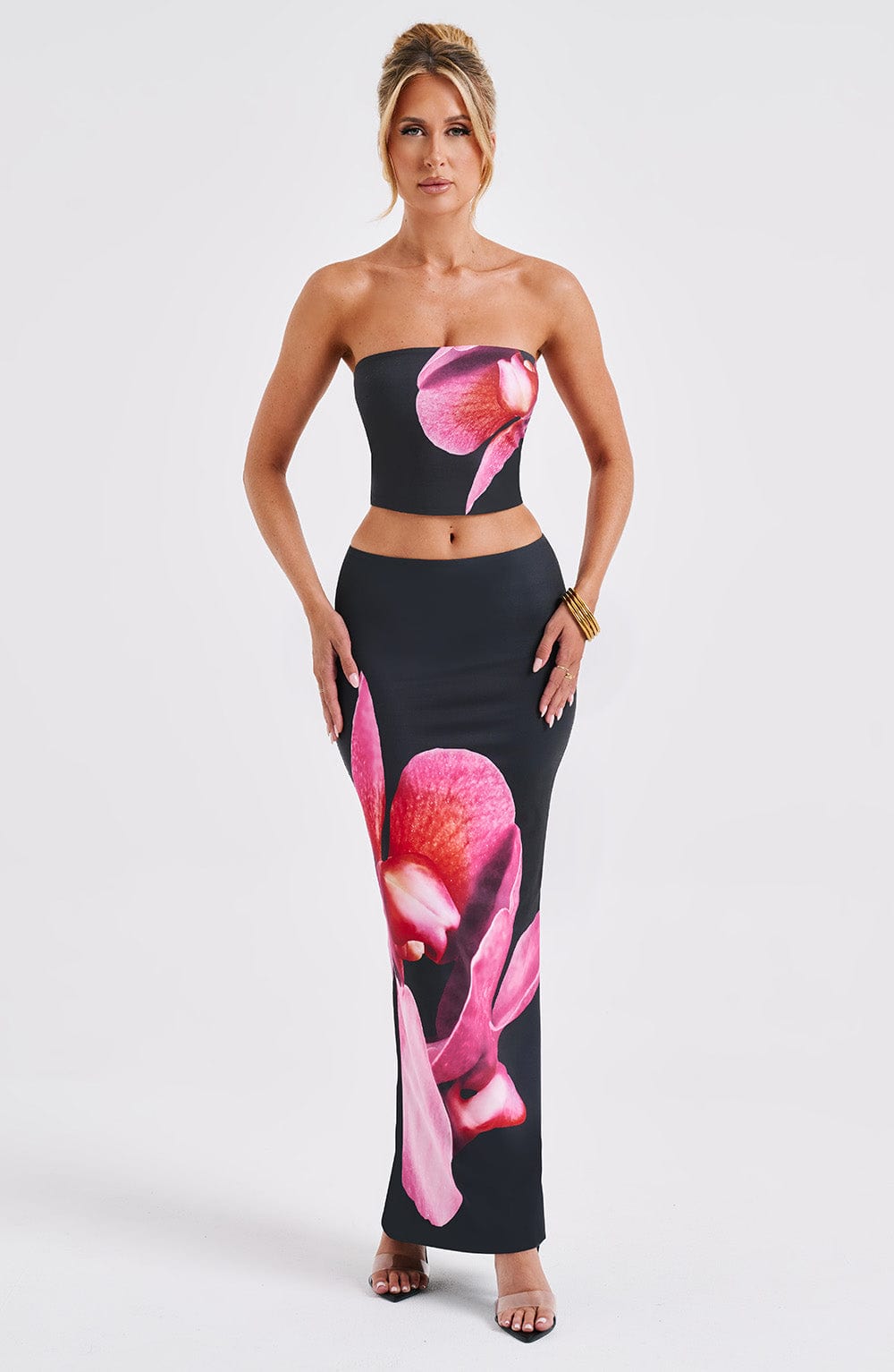 Flourenne Alaris Maxi Skirt in Black Floral Print