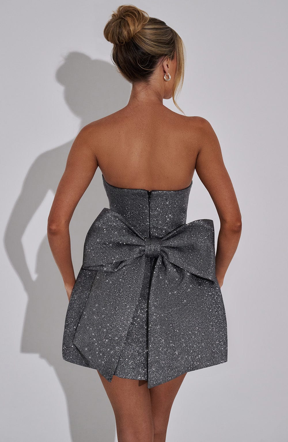Flourenne Alicia Mini Dress in Grey Sparkle