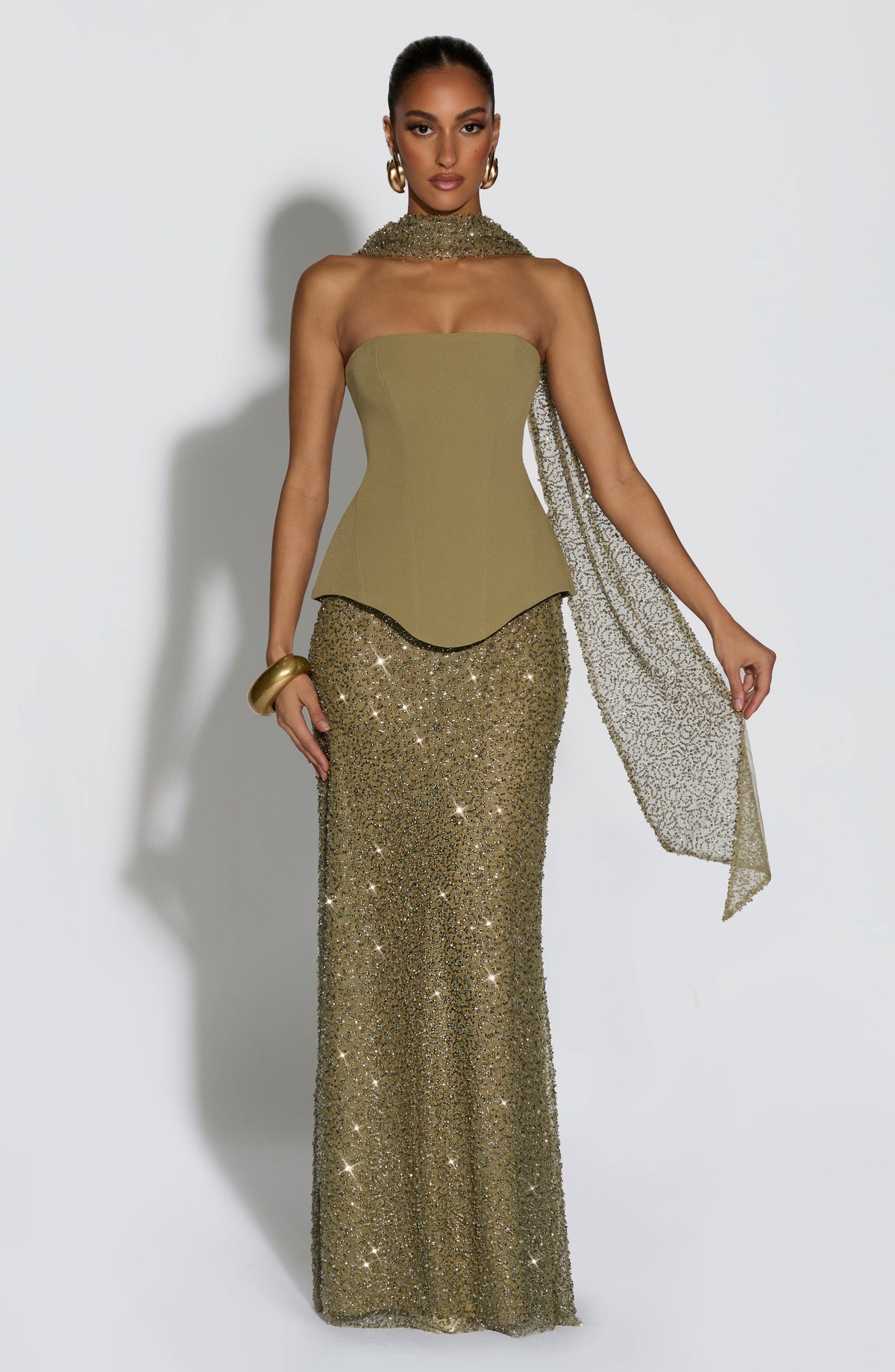 Flourenne Allora Maxi Skirt in Sage
