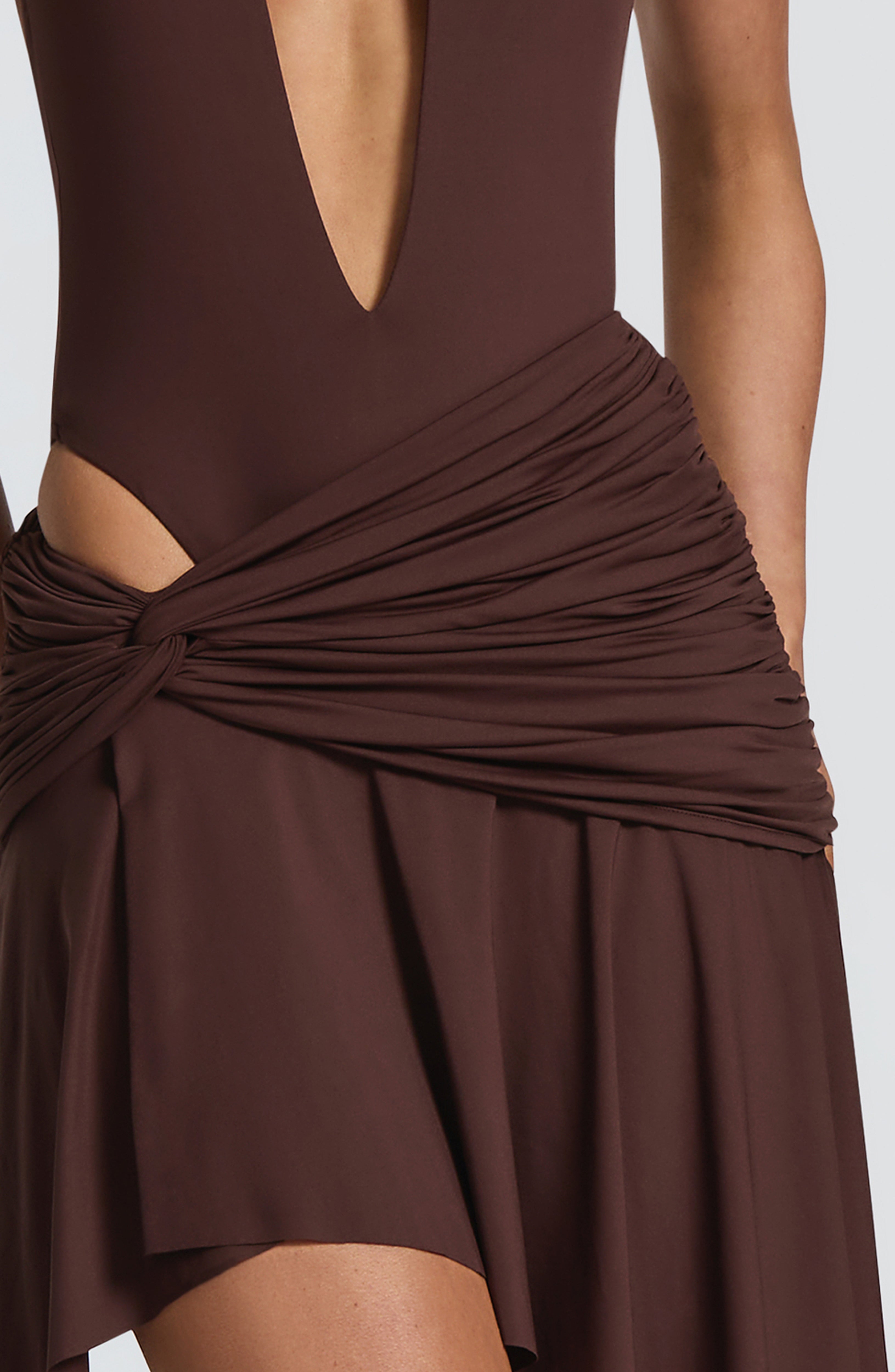 Flourenne Amaro Mini Skirt in Plum Brown
