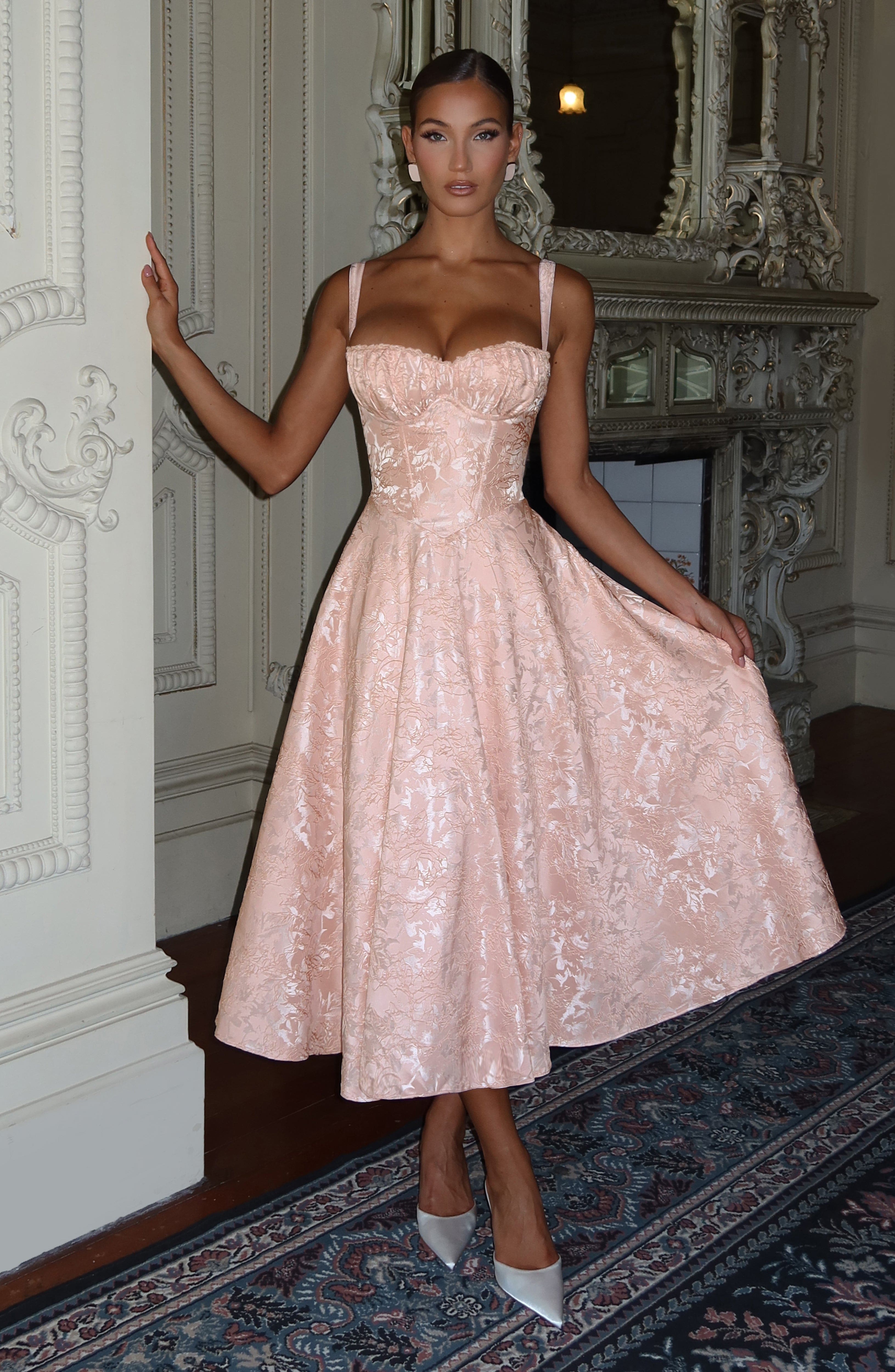 Flourenne Amorae Midi Dress in Soft Peach