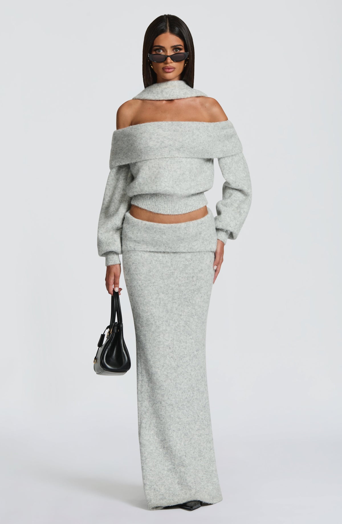 Flourenne Andra Maxi Skirt in Light Grey Marl