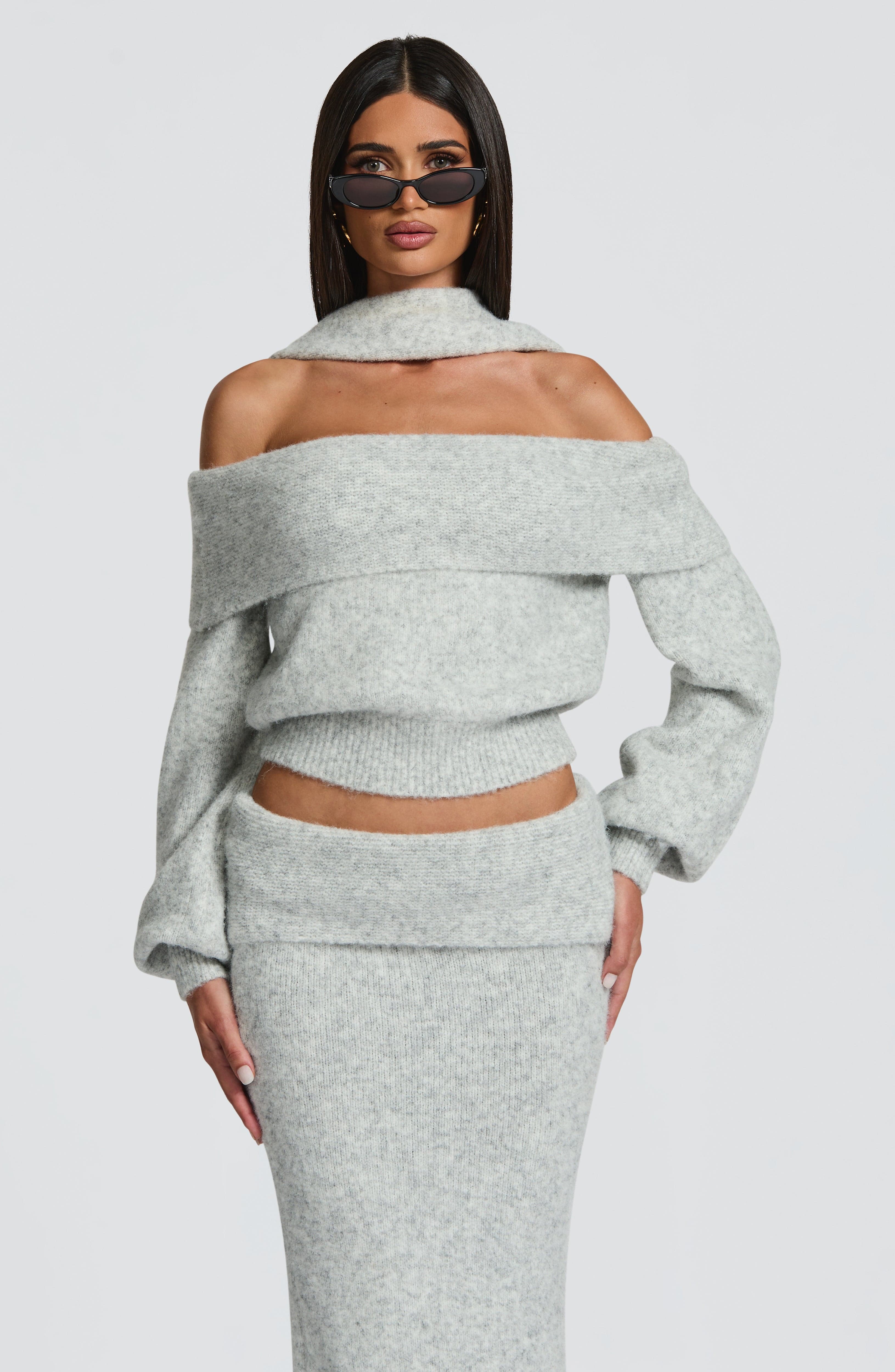 Flourenne Andra Top in Light Grey Marl
