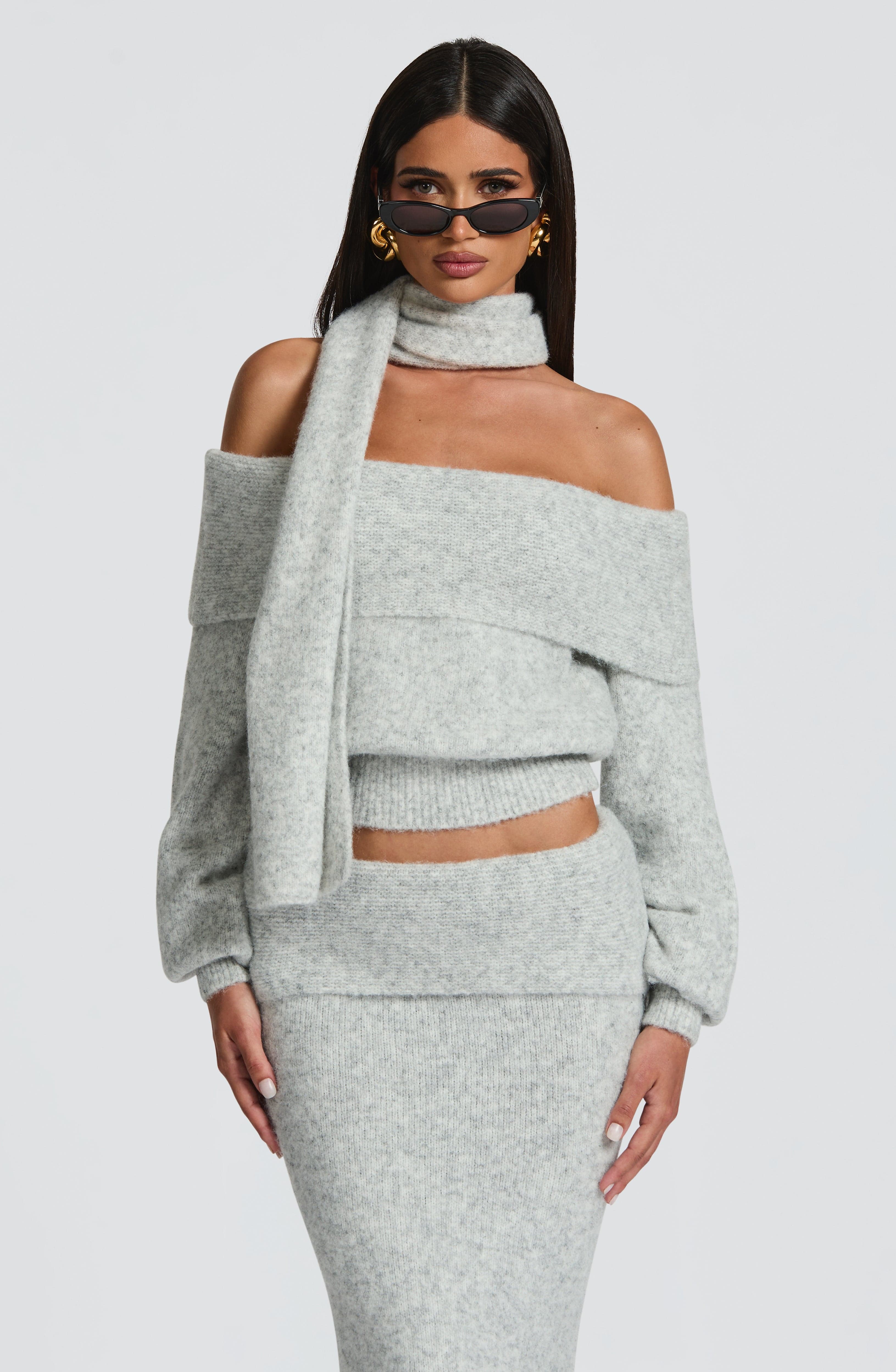 Flourenne Andra Top in Light Grey Marl