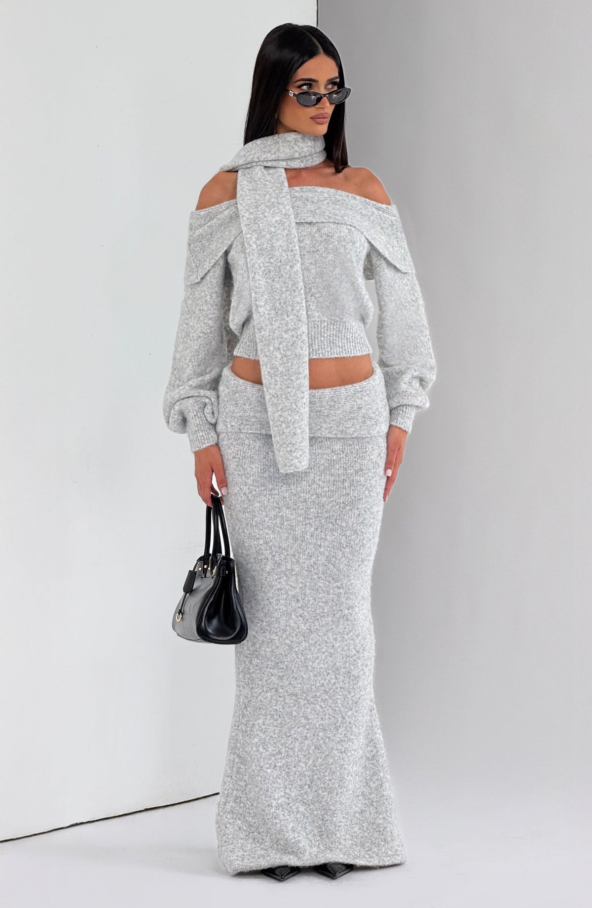 Flourenne Andra Top in Light Grey Marl
