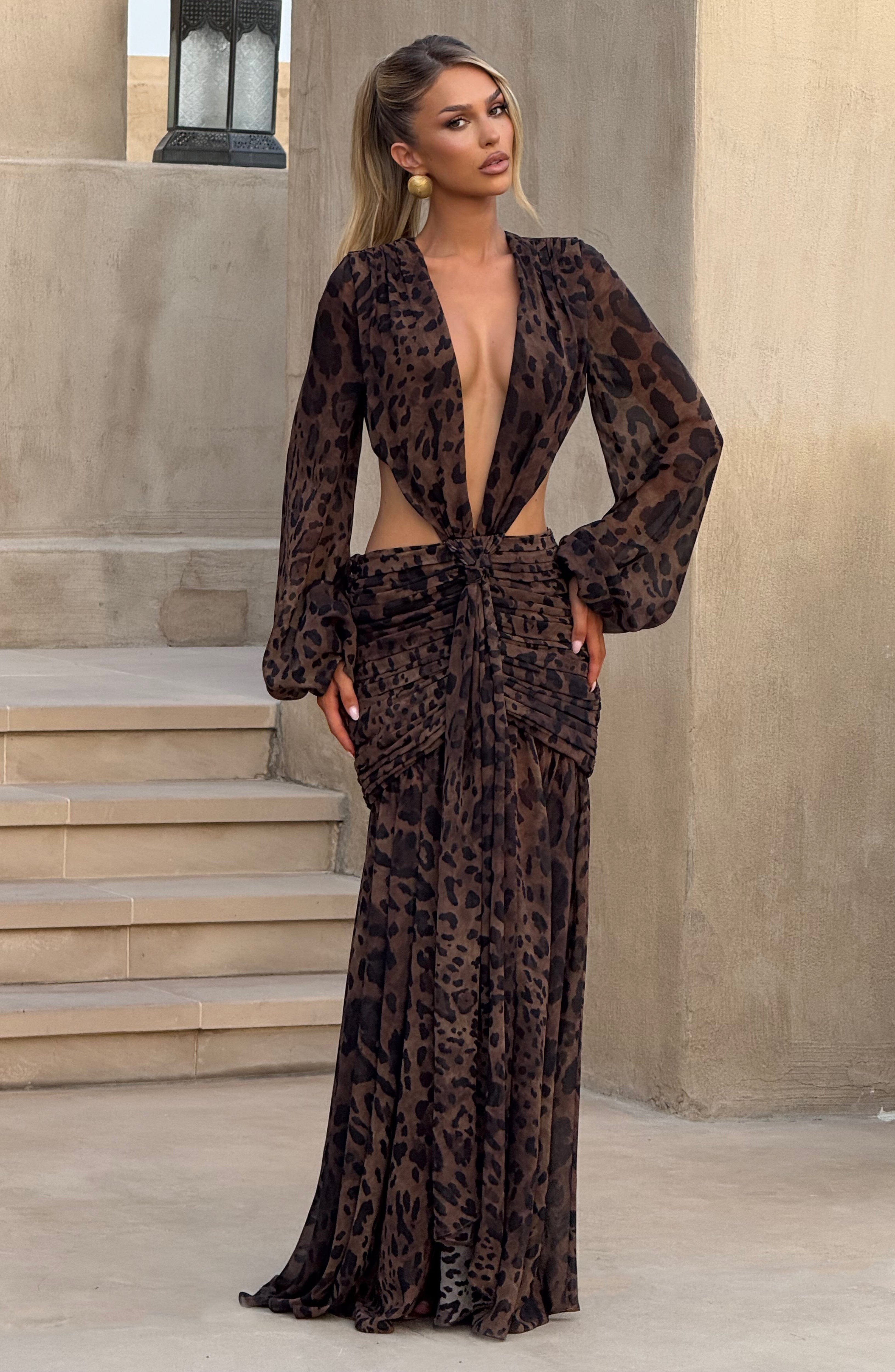 Flourenne Andreia Maxi Dress in Leopard Print