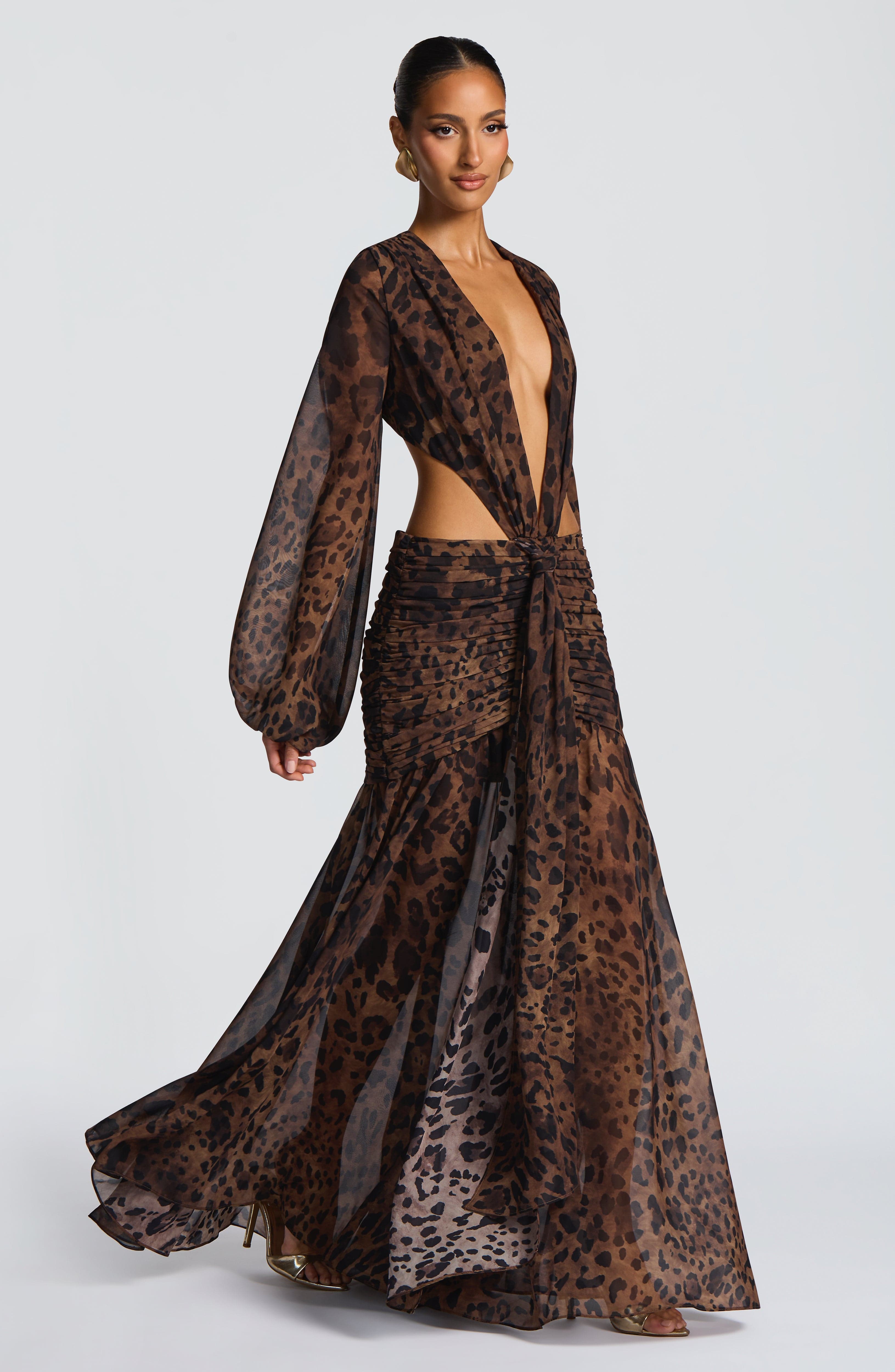 Flourenne Andreia Maxi Dress in Leopard Print