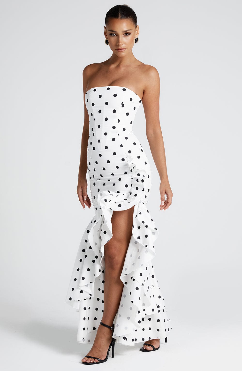 Flourenne Angelique Maxi Dress in Black Polka Dot Print
