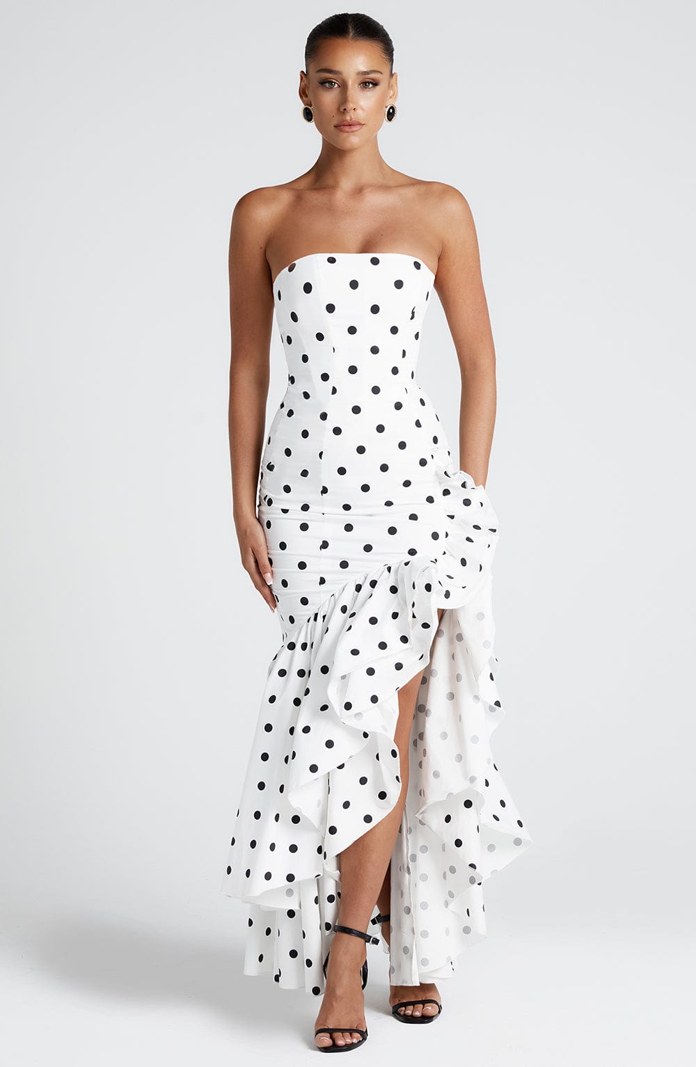 Flourenne Angelique Maxi Dress in Black Polka Dot Print
