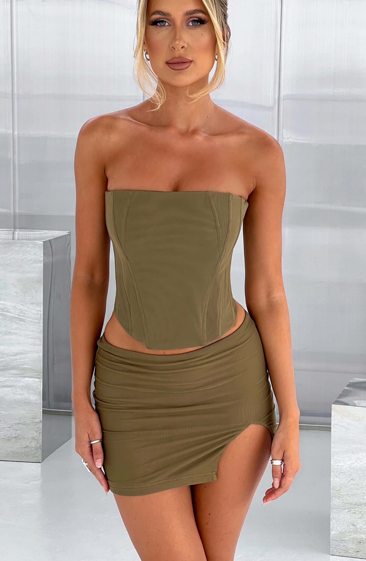 Flourenne Aria Mini Skirt in Khaki