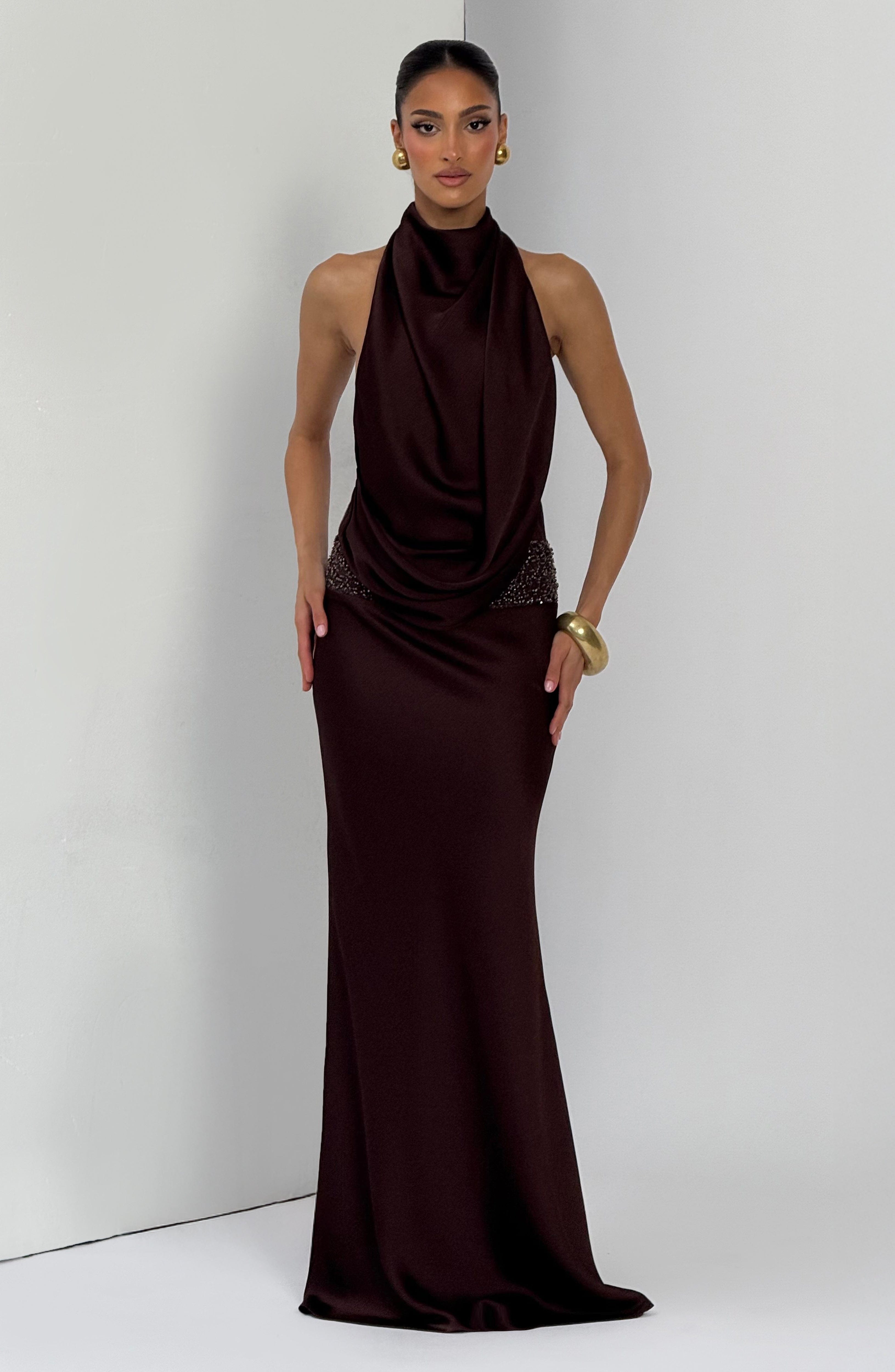 Flourenne Armelle Maxi Dress in Plum Brown