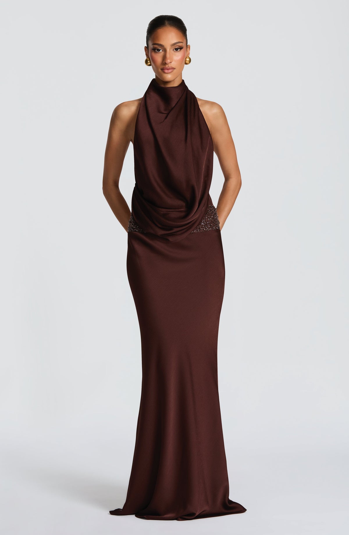 Flourenne Armelle Maxi Dress in Plum Brown